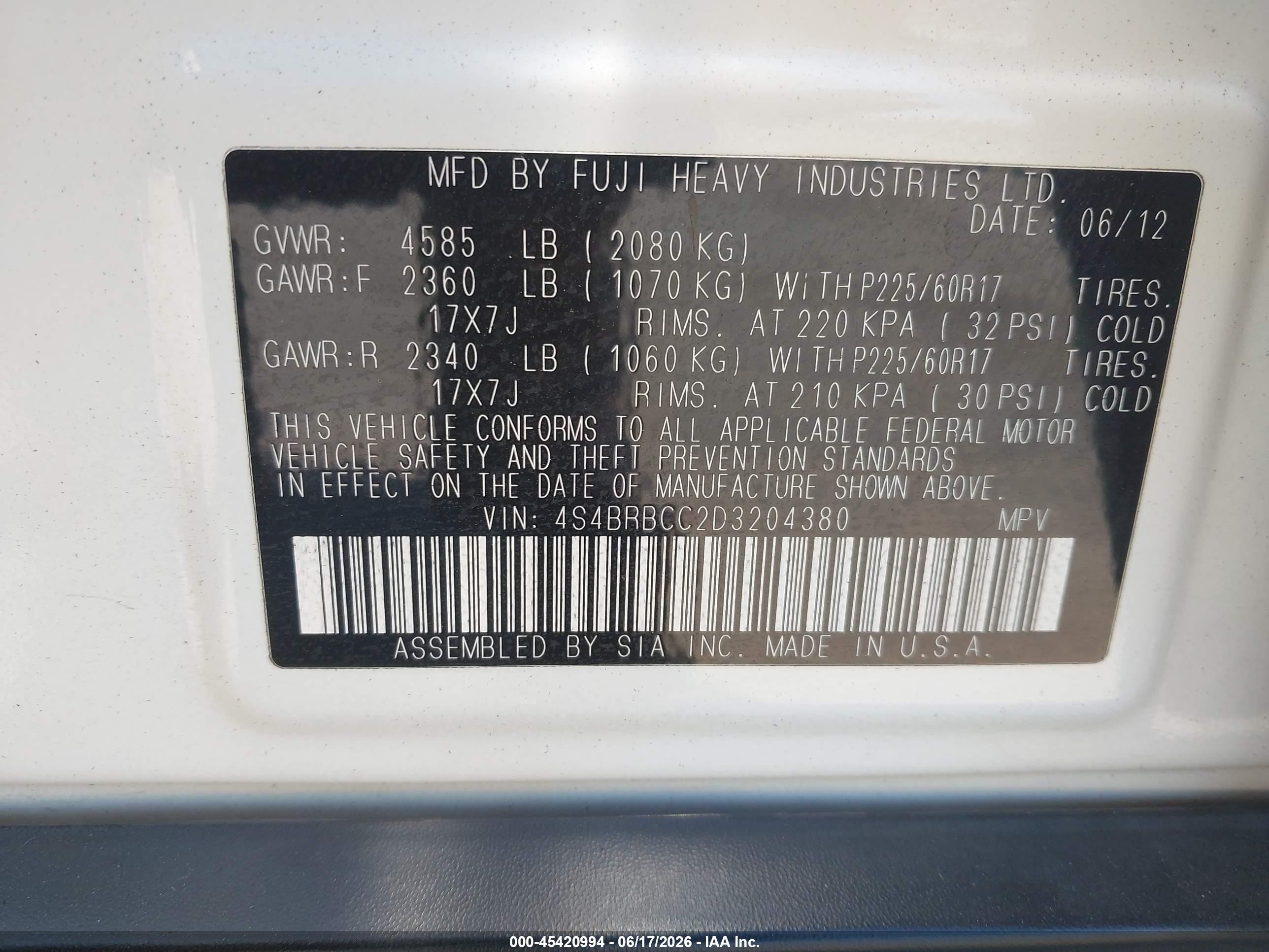 2013 Subaru Outback 2.5i Premium White vin: 4S4BRBCC2D3204380