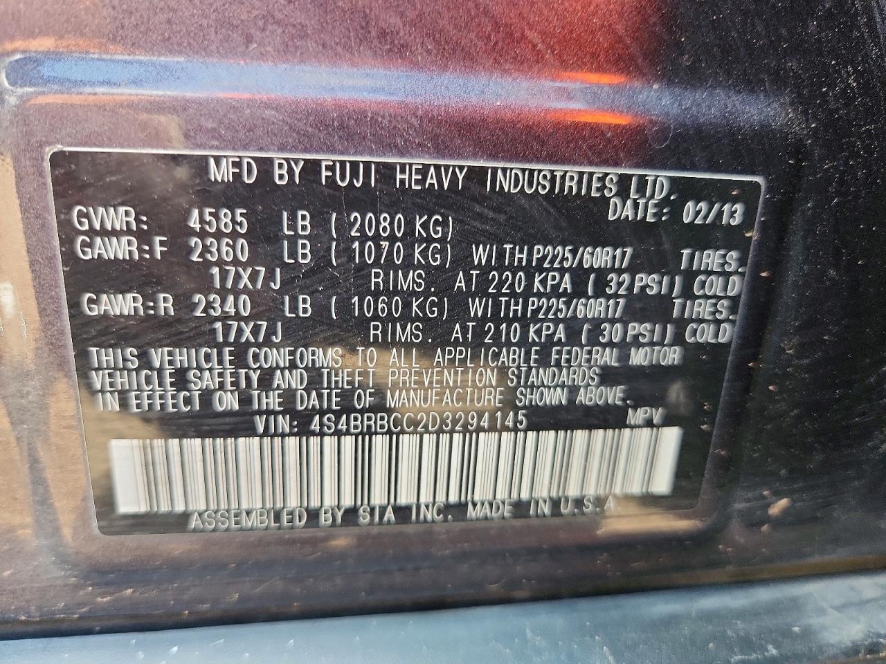 2013 Subaru Outback 2.5i Premium Charcoal vin: 4S4BRBCC2D3294145