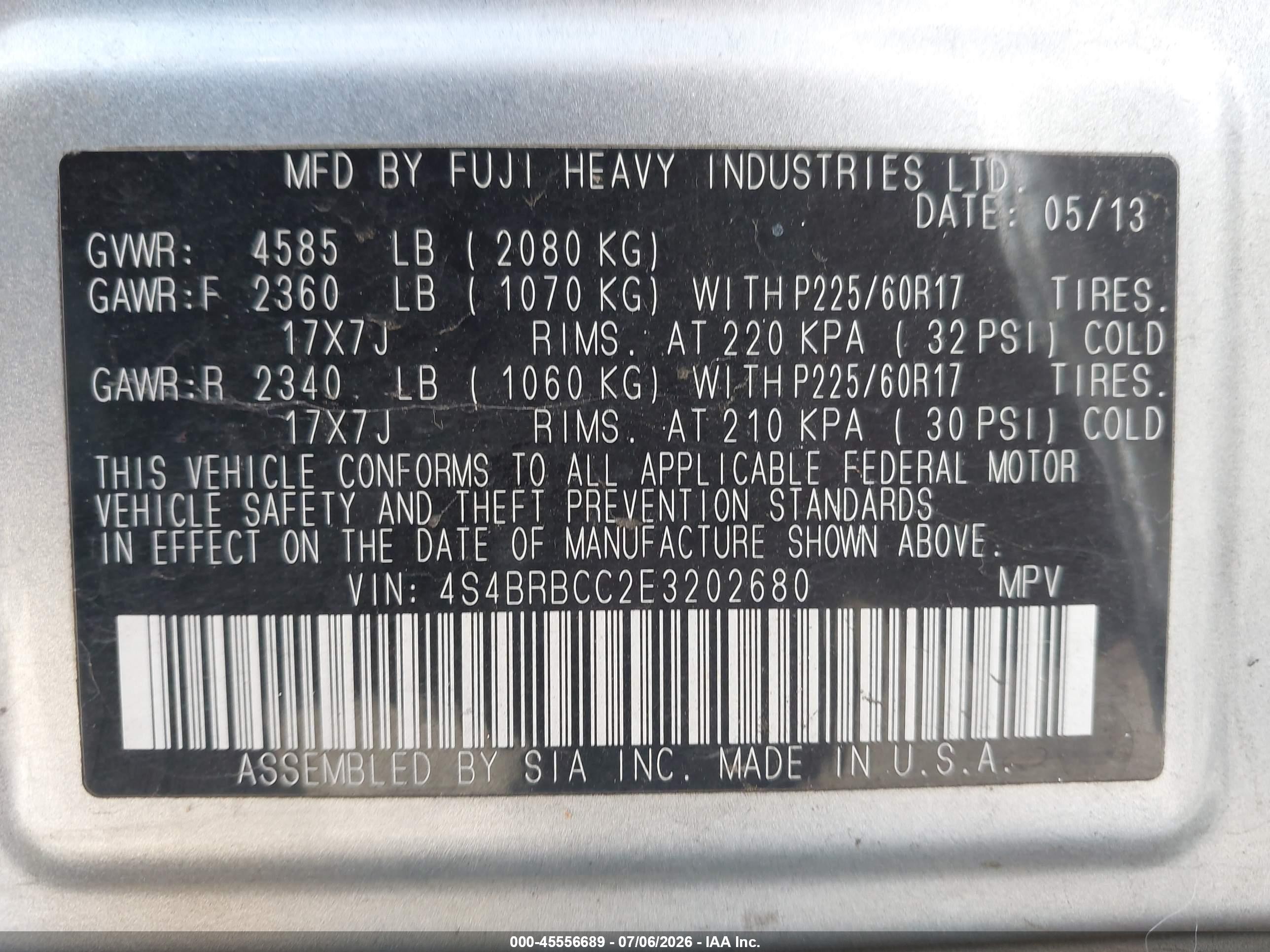 2014 Subaru Outback 2.5i Premium Silver vin: 4S4BRBCC2E3202680