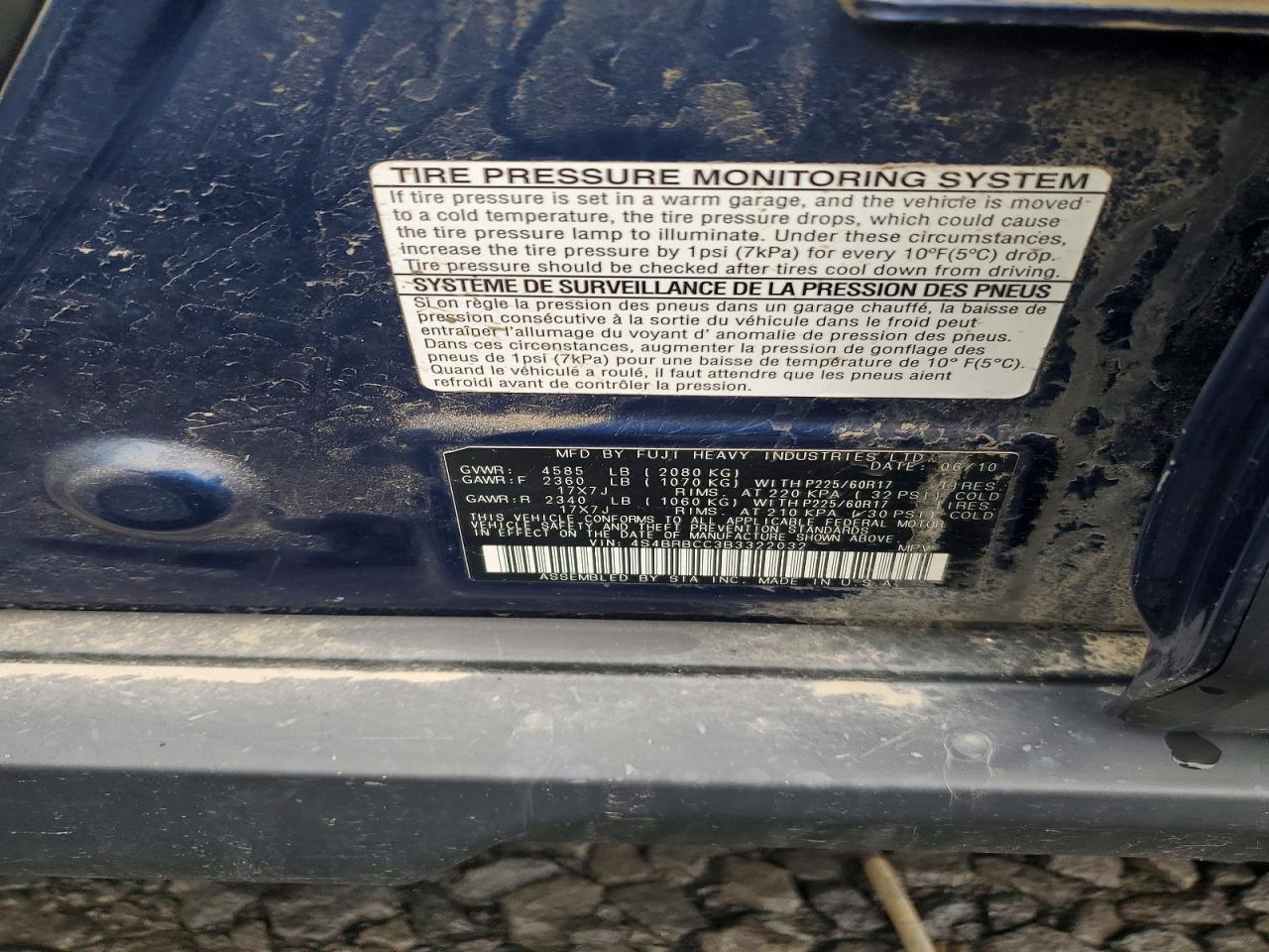 2011 Subaru Outback 2.5i Premium Blue vin: 4S4BRBCC3B3322032