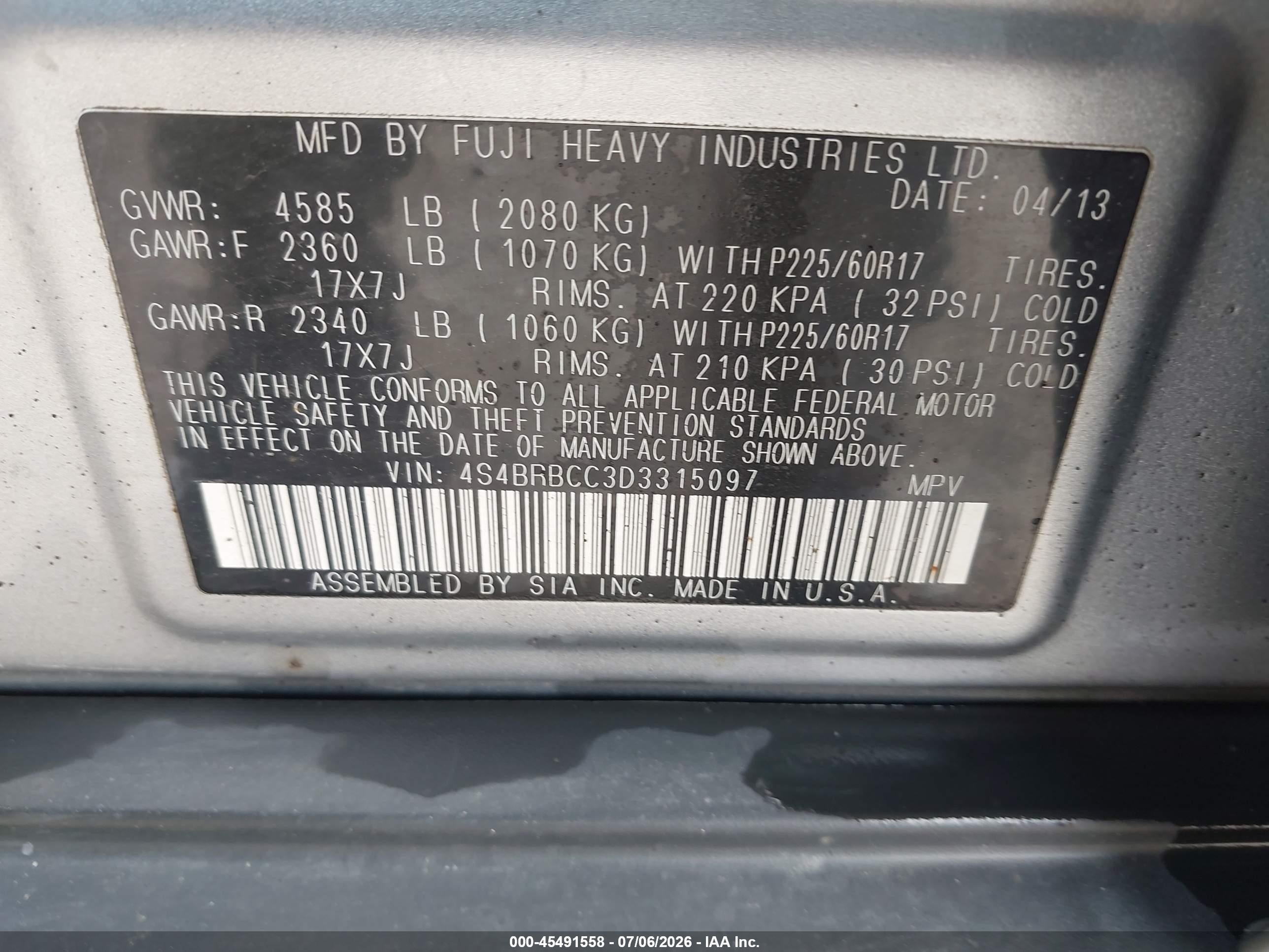 2013 Subaru Outback 2.5i Premium Silver vin: 4S4BRBCC3D3315097