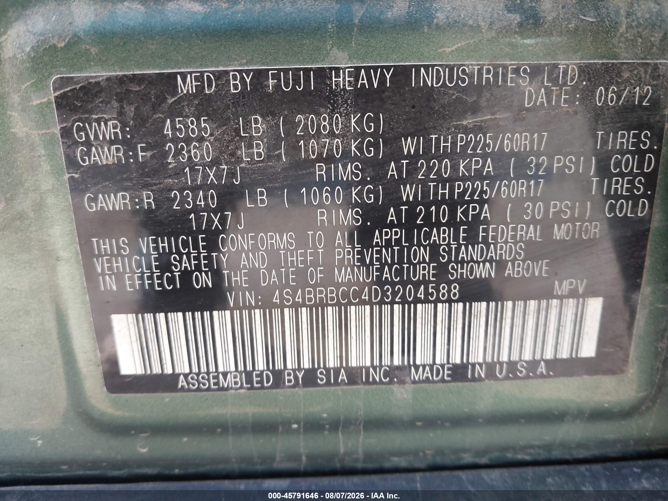 2013 Subaru Outback 2.5i Premium Green vin: 4S4BRBCC4D3204588