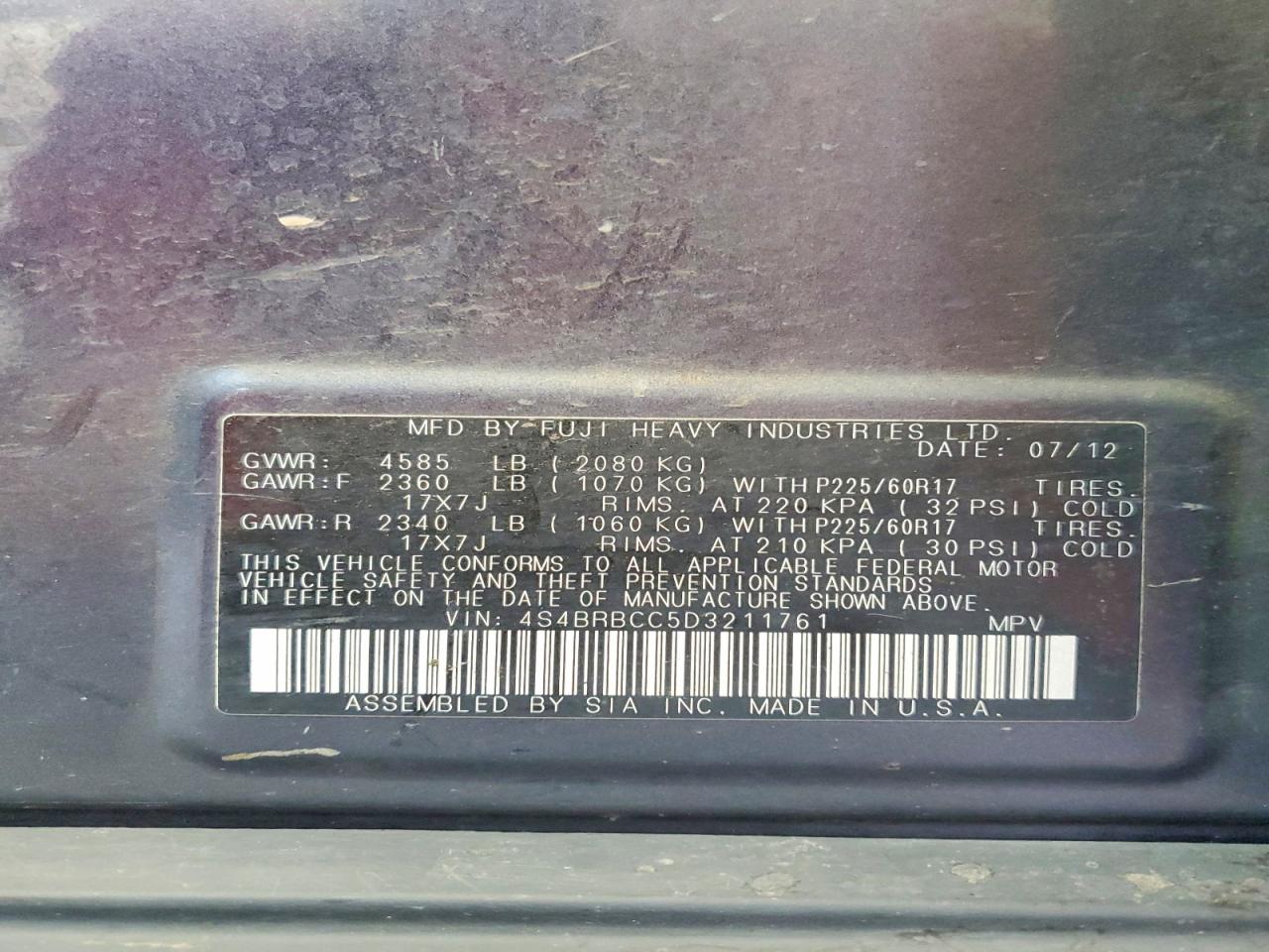 2013 Subaru Outback 2.5i Premium Gray vin: 4S4BRBCC5D3211761