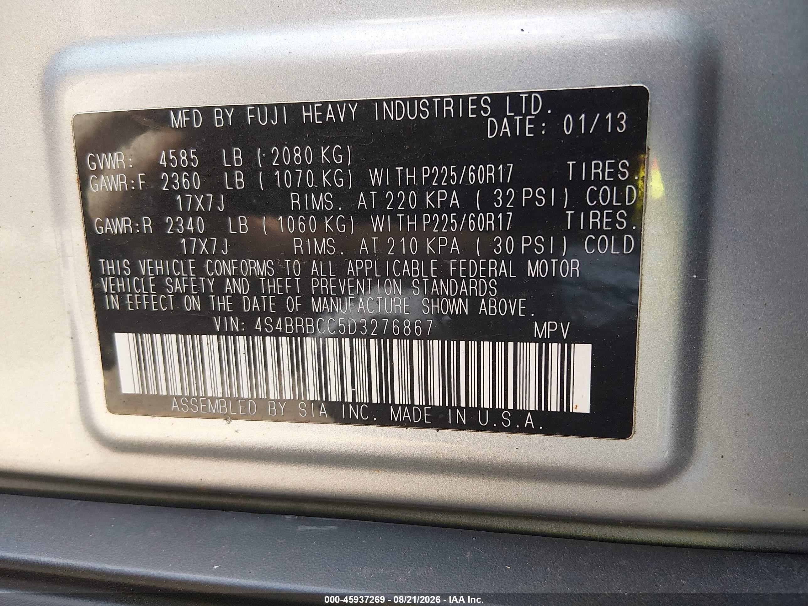 2013 Subaru Outback 2.5i Premium Teal vin: 4S4BRBCC5D3276867