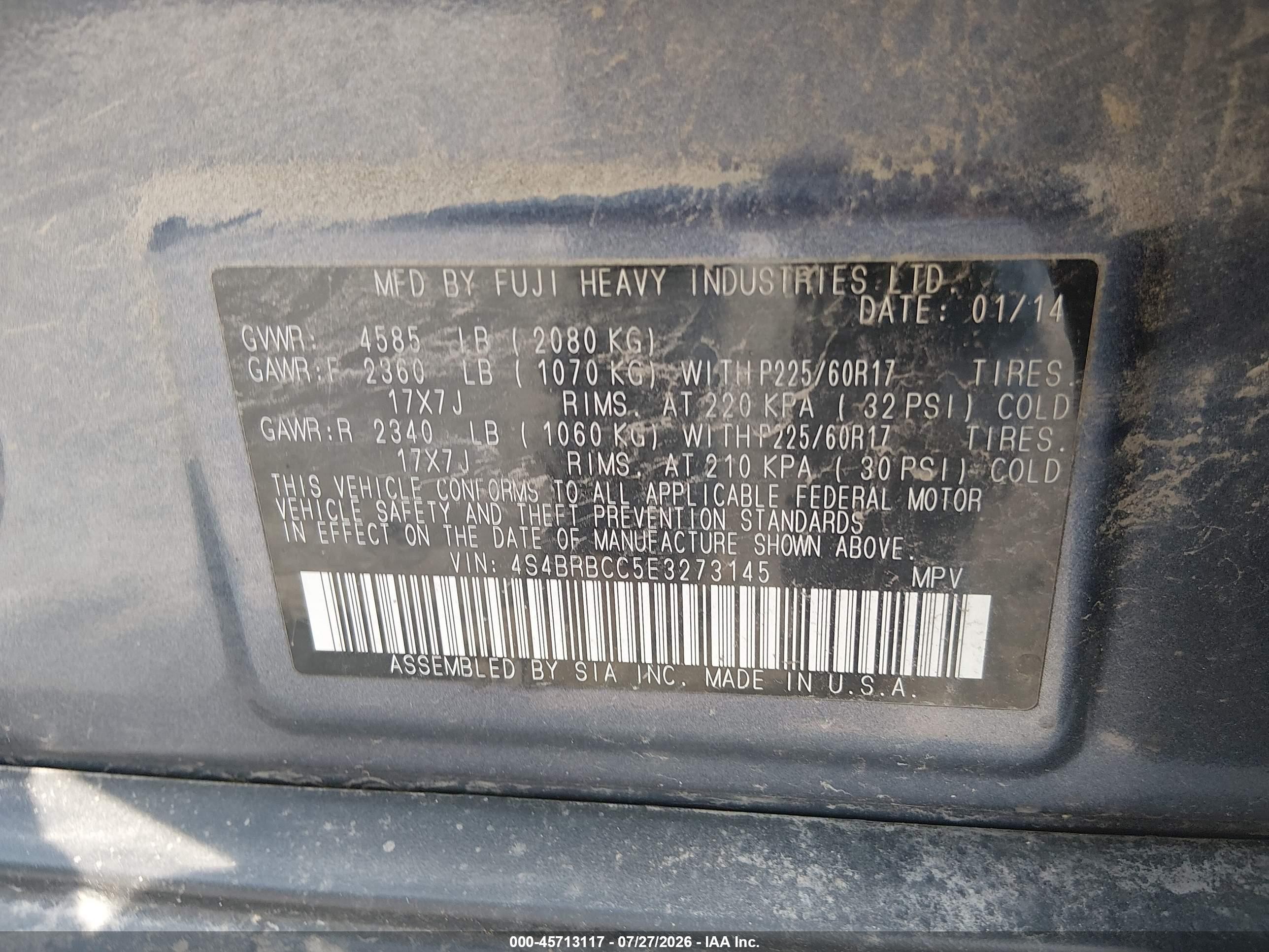 2014 Subaru Outback 2.5i Premium Blue vin: 4S4BRBCC5E3273145