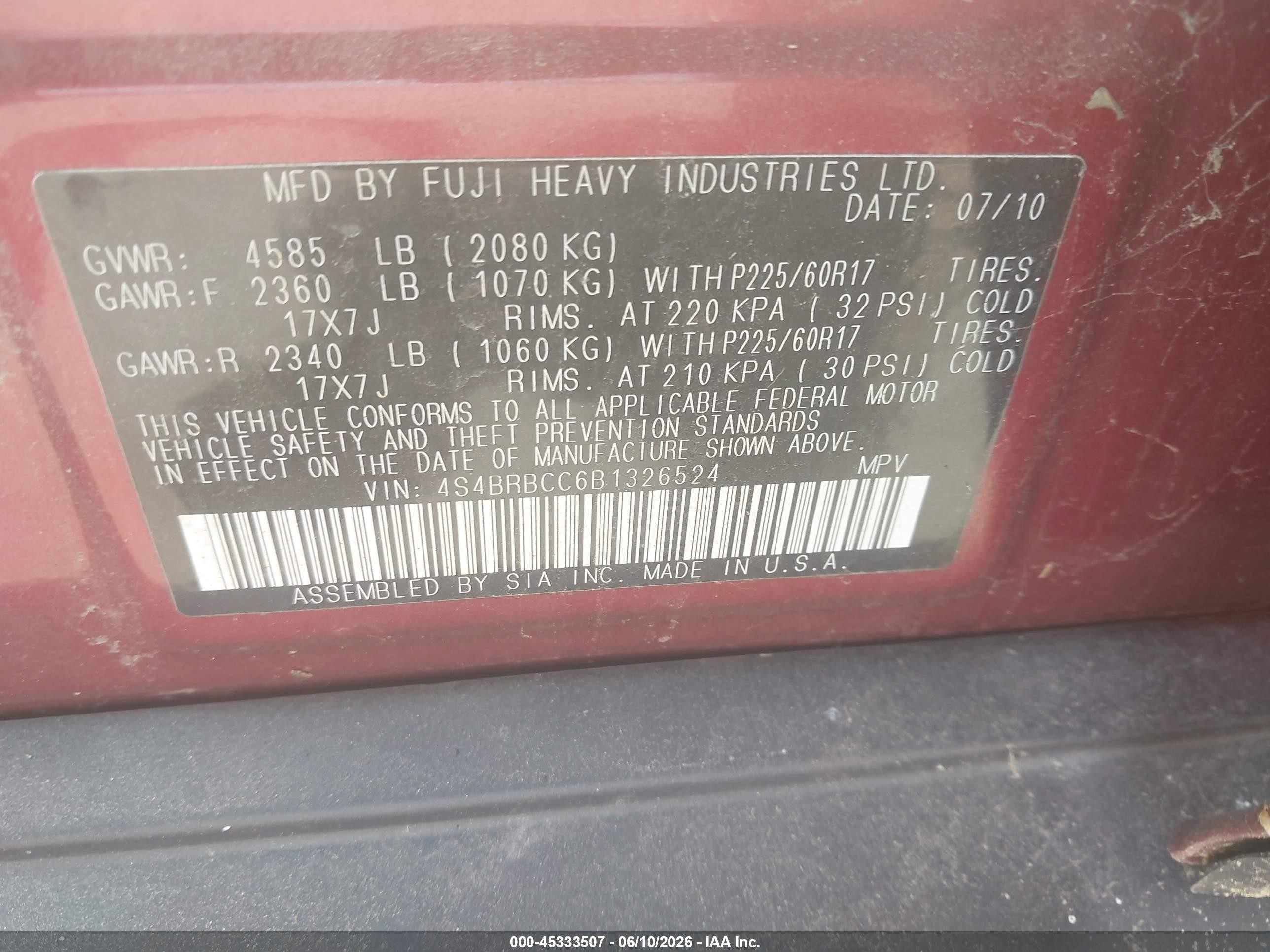 2011 Subaru Outback 2.5i Premium Red vin: 4S4BRBCC6B1326524