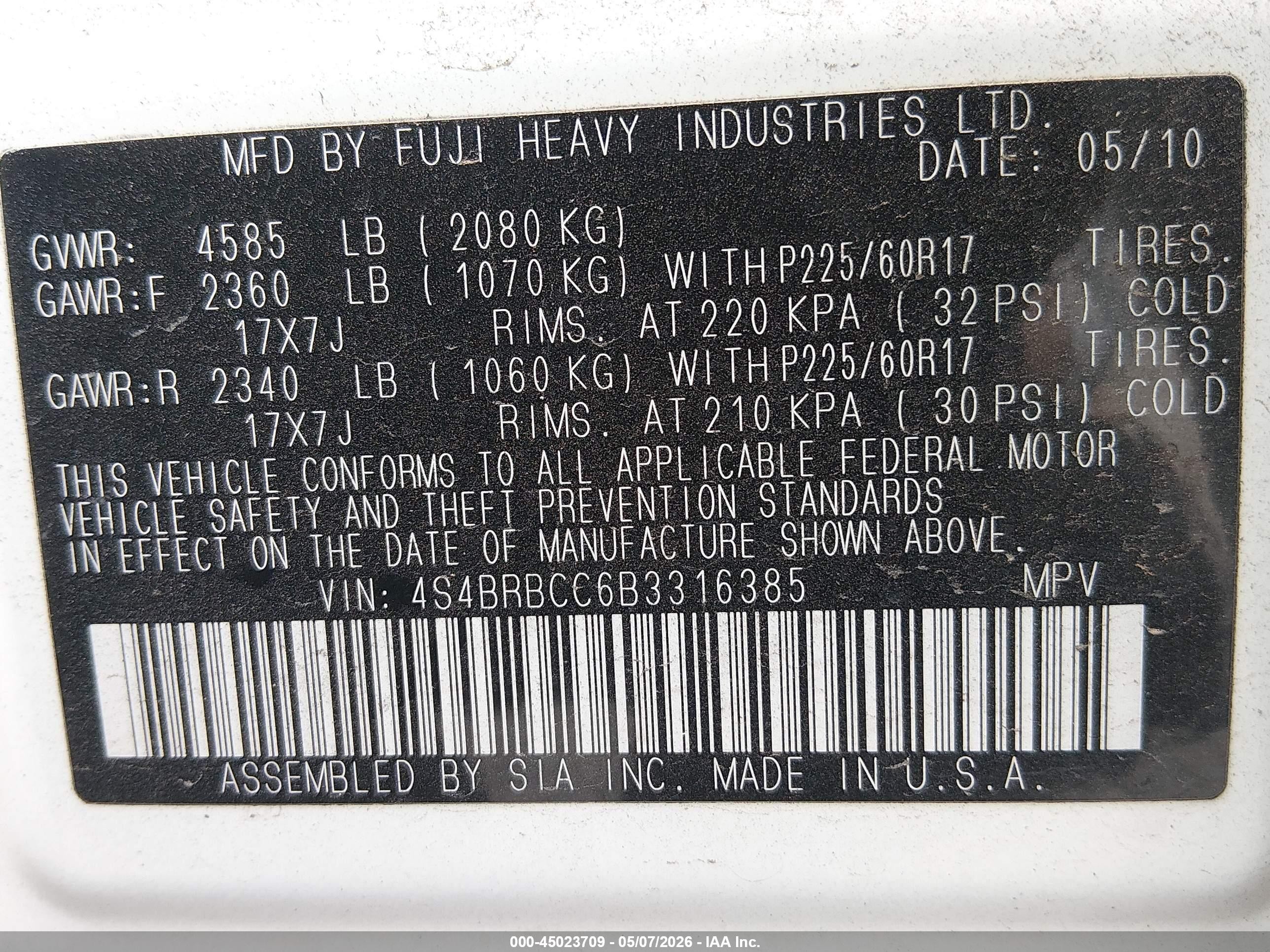 2011 Subaru Outback 2.5i Premium Белый vin: 4S4BRBCC6B3316385