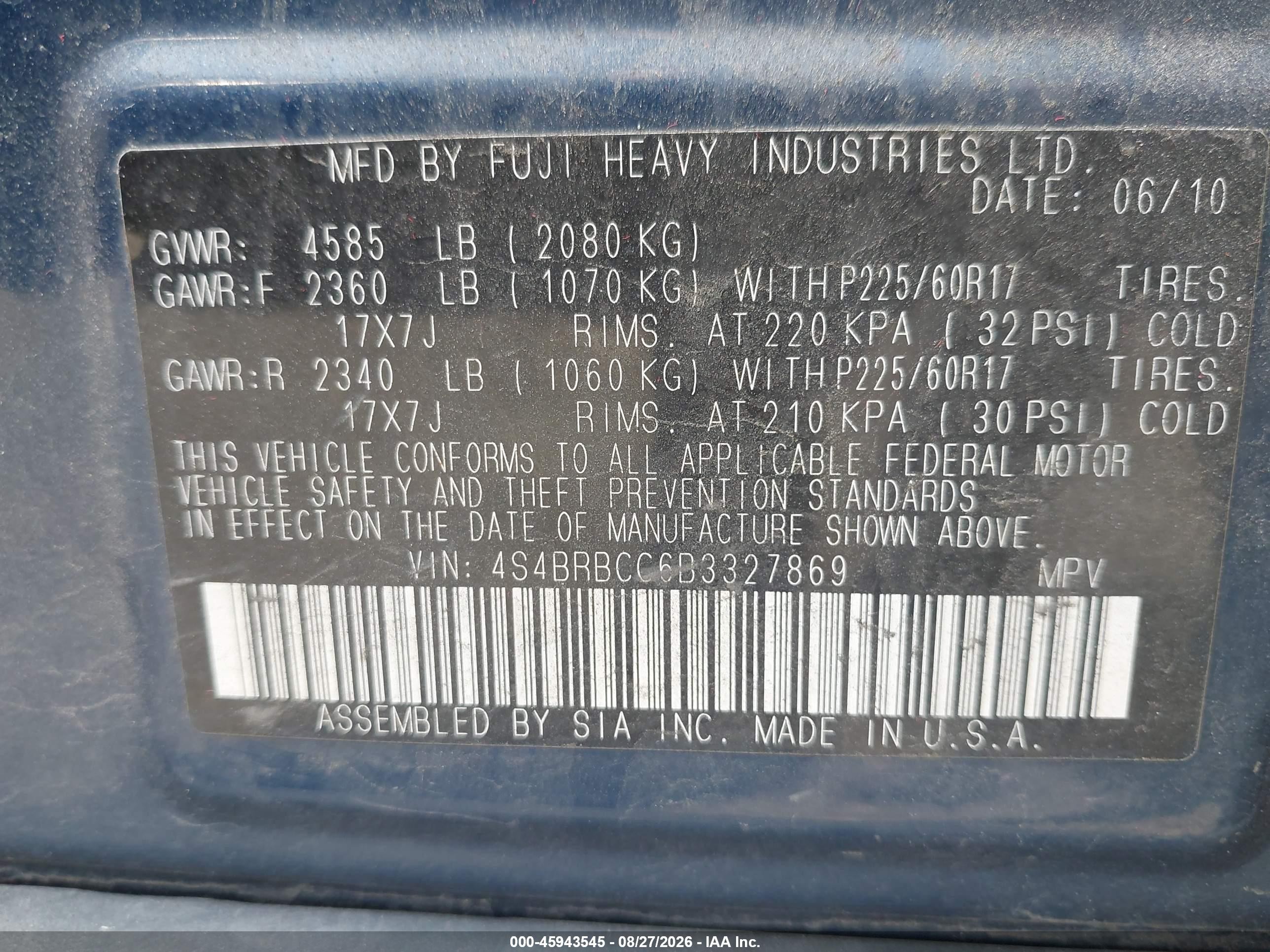 2011 Subaru Outback 2.5i Premium Blue vin: 4S4BRBCC6B3327869