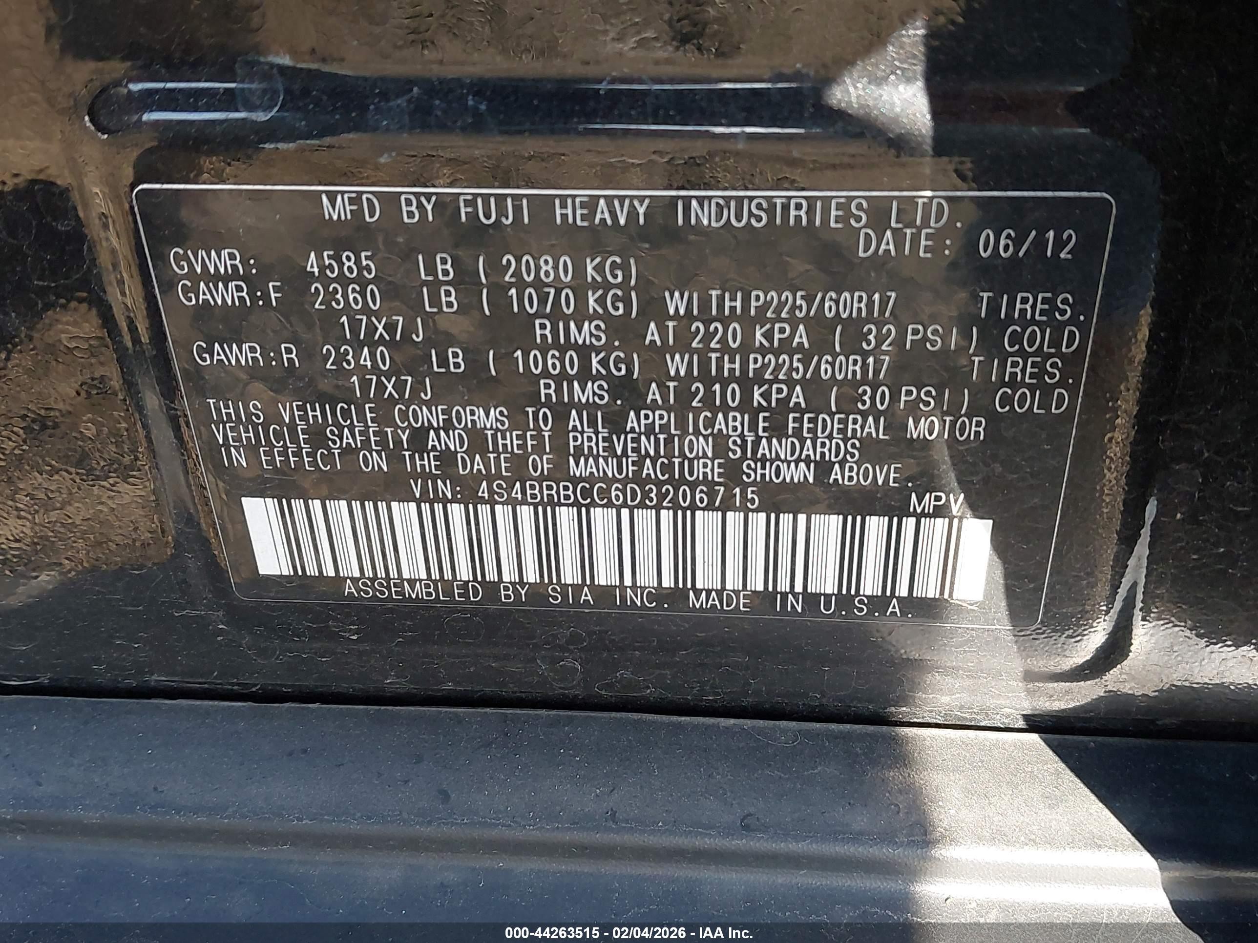 2013 Subaru Outback 2.5i Premium Black vin: 4S4BRBCC6D3206715