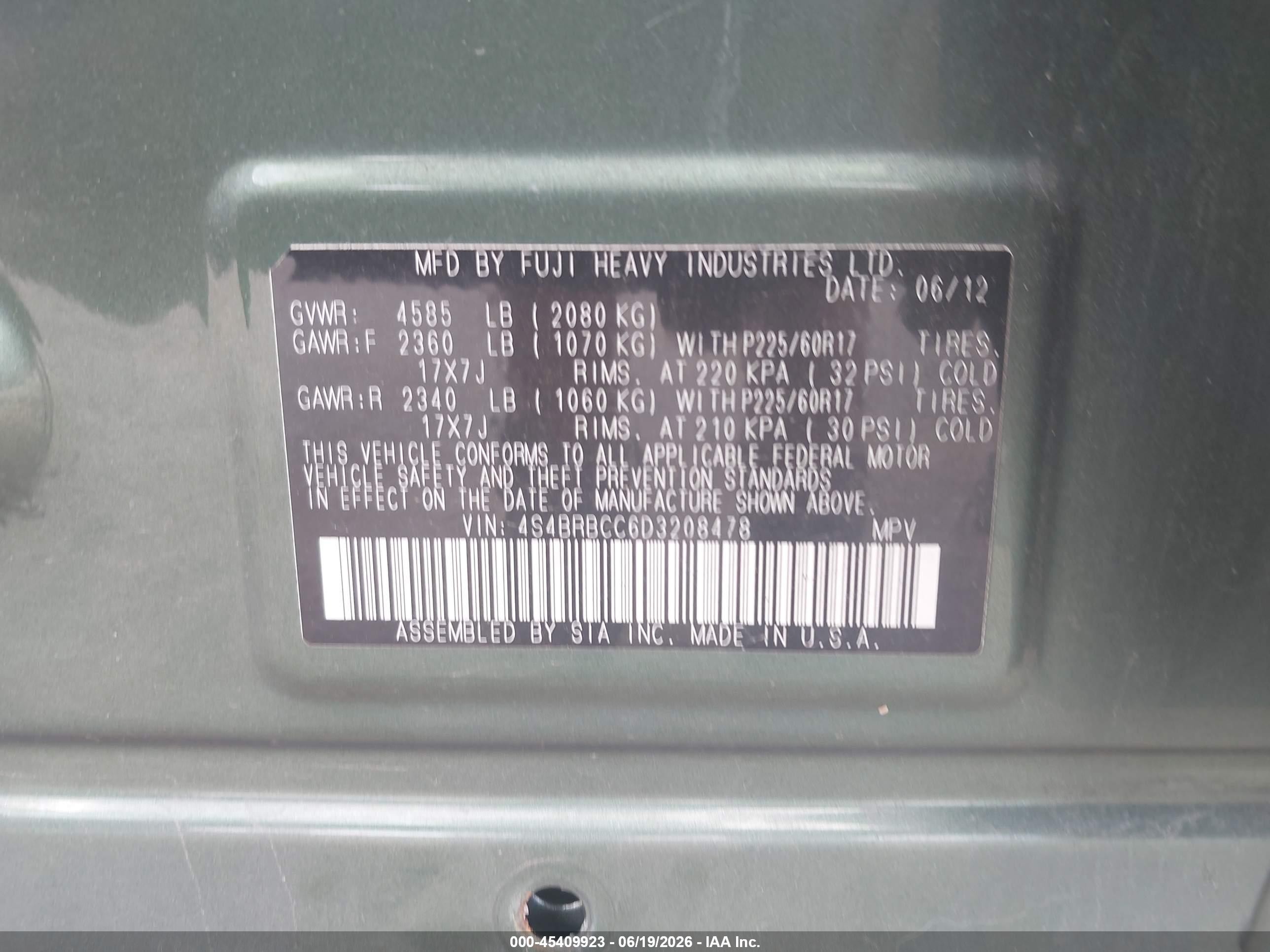 2013 Subaru Outback 2.5i Premium Зеленый vin: 4S4BRBCC6D3208478