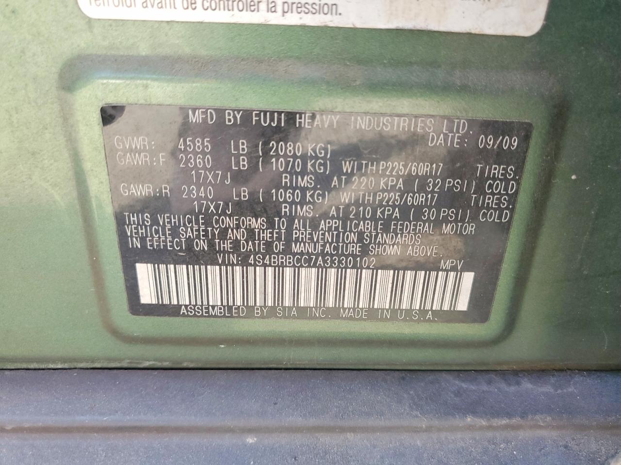 2010 Subaru Outback 2.5i Premium Green vin: 4S4BRBCC7A3330102