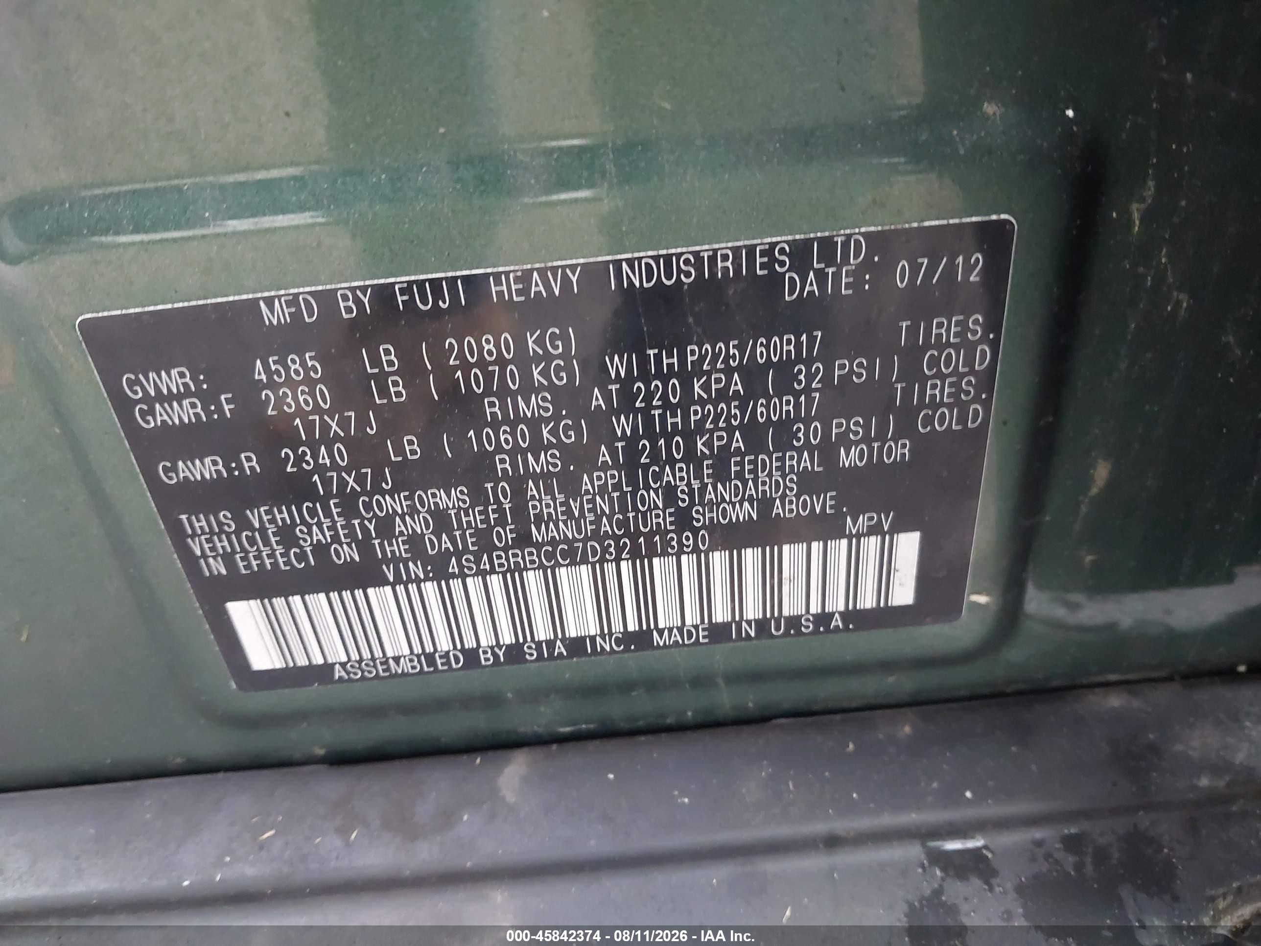 2013 Subaru Outback 2.5i Premium Зеленый vin: 4S4BRBCC7D3211390