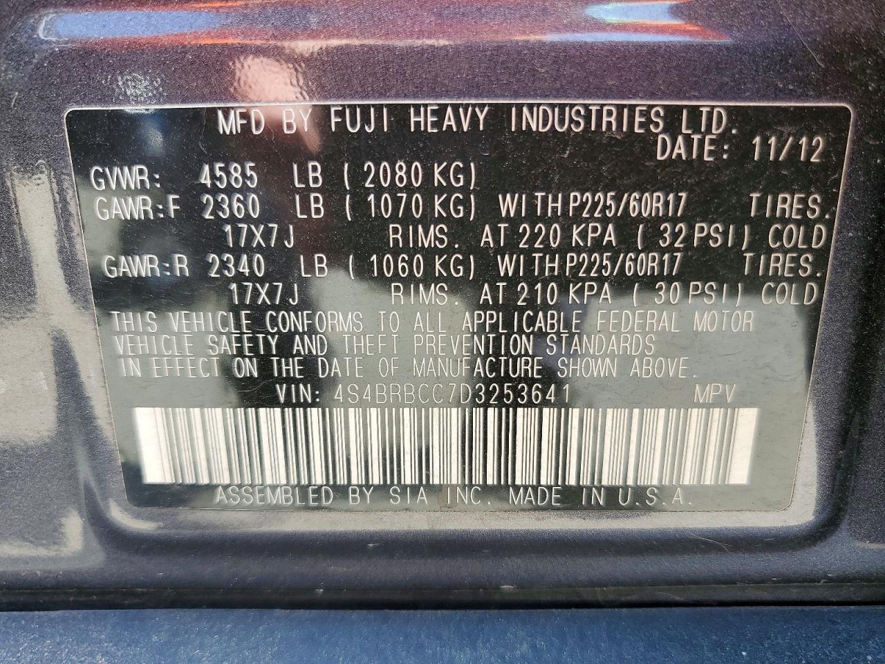 2013 Subaru Outback 2.5i Premium Gray vin: 4S4BRBCC7D3253641