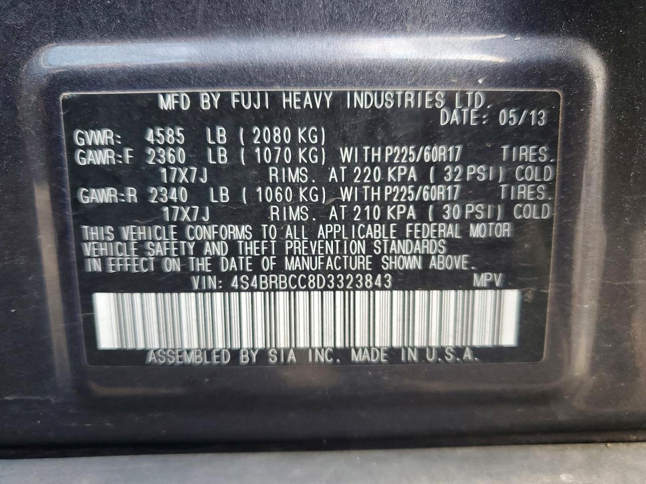 2013 Subaru Outback 2.5i Premium Gray vin: 4S4BRBCC8D3323843