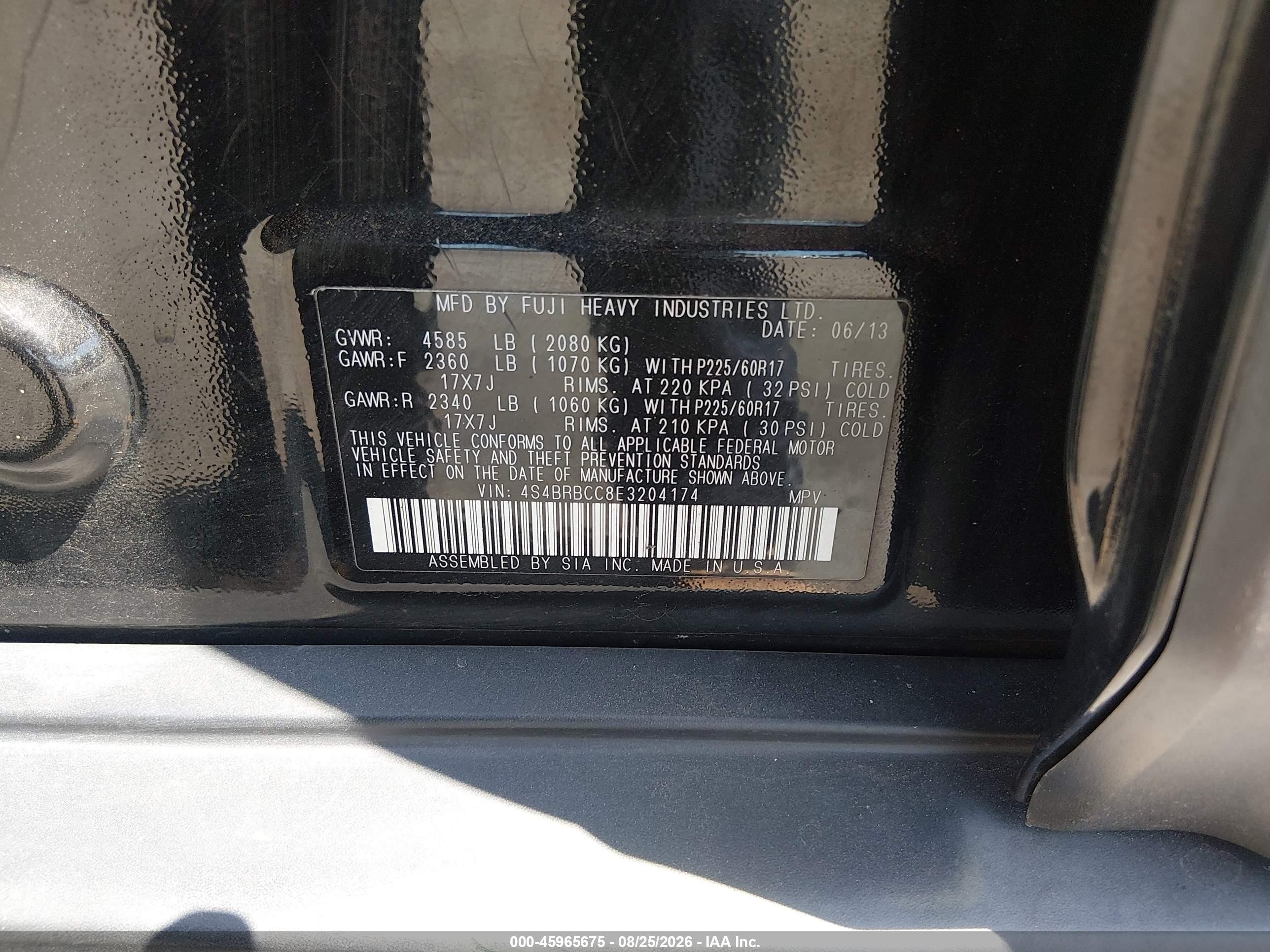 2014 Subaru Outback 2.5i Premium Black vin: 4S4BRBCC8E3204174