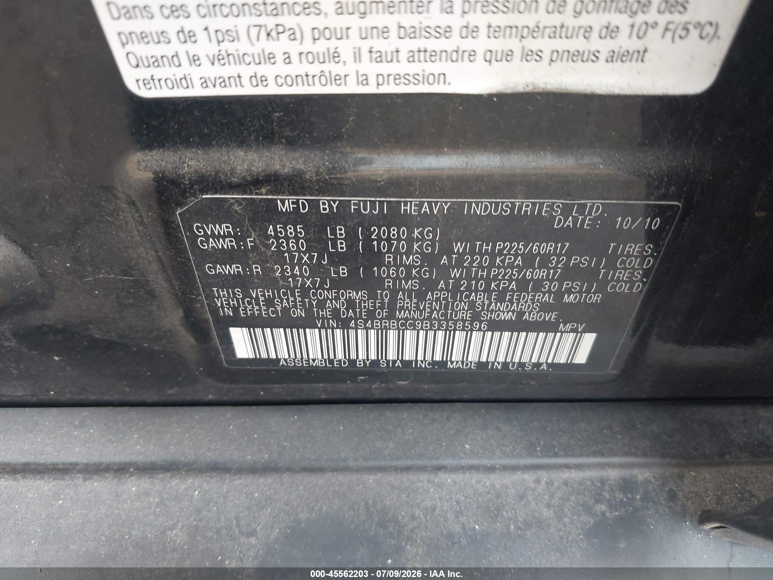 2011 Subaru Outback 2.5i Premium Black vin: 4S4BRBCC9B3358596