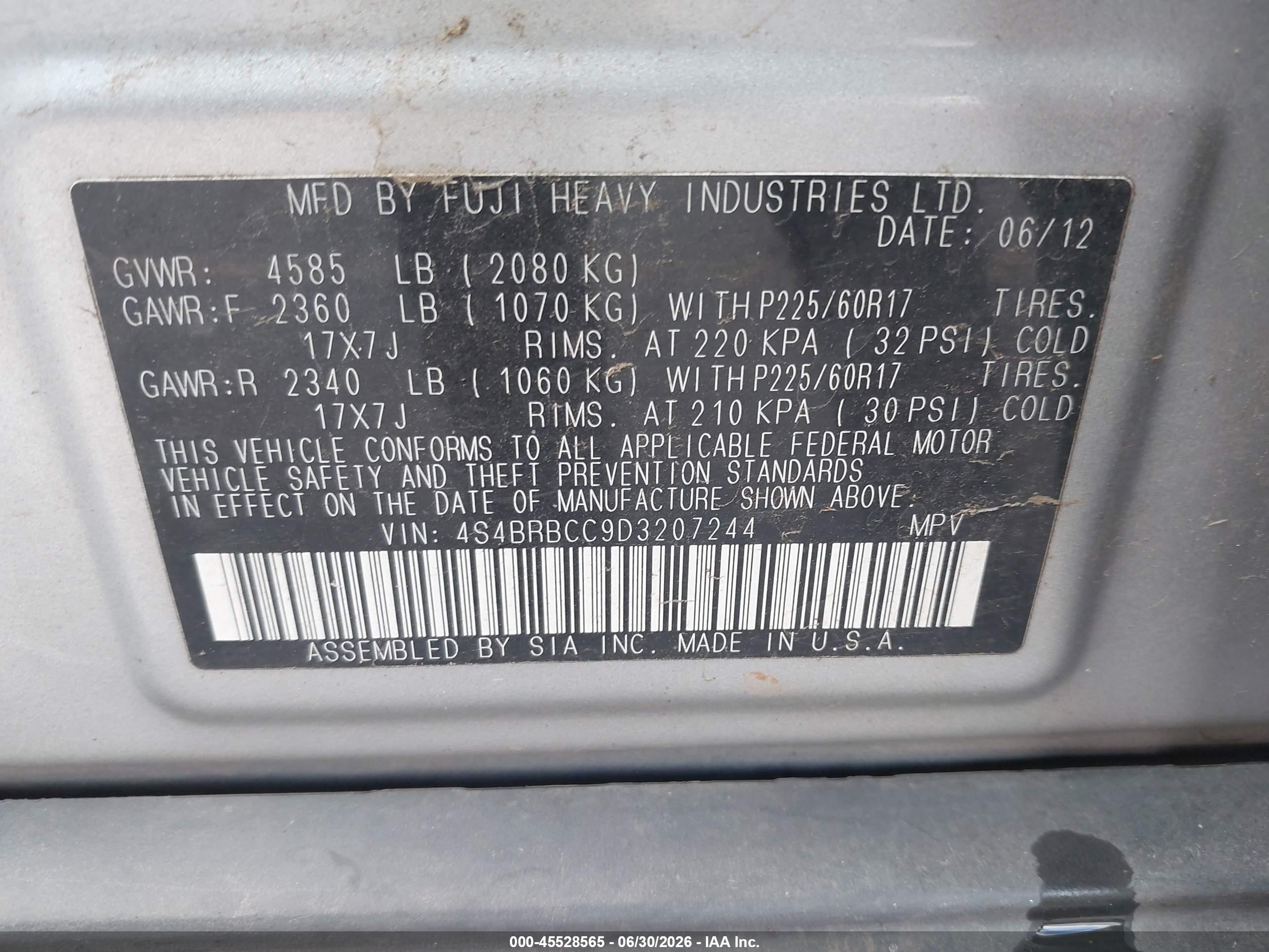 2013 Subaru Outback 2.5i Premium Silver vin: 4S4BRBCC9D3207244