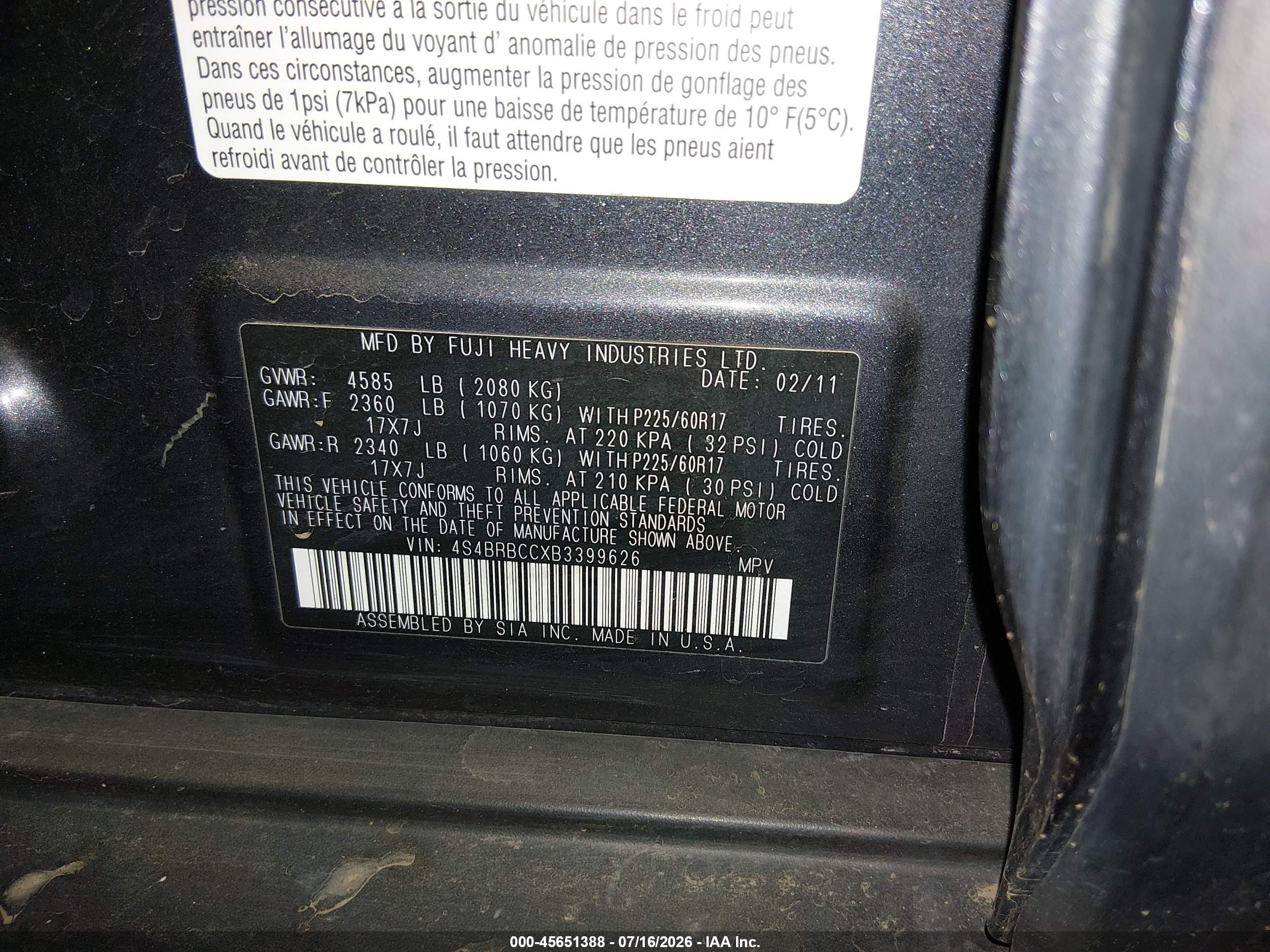 2011 Subaru Outback 2.5i Premium Gray vin: 4S4BRBCCXB3399626