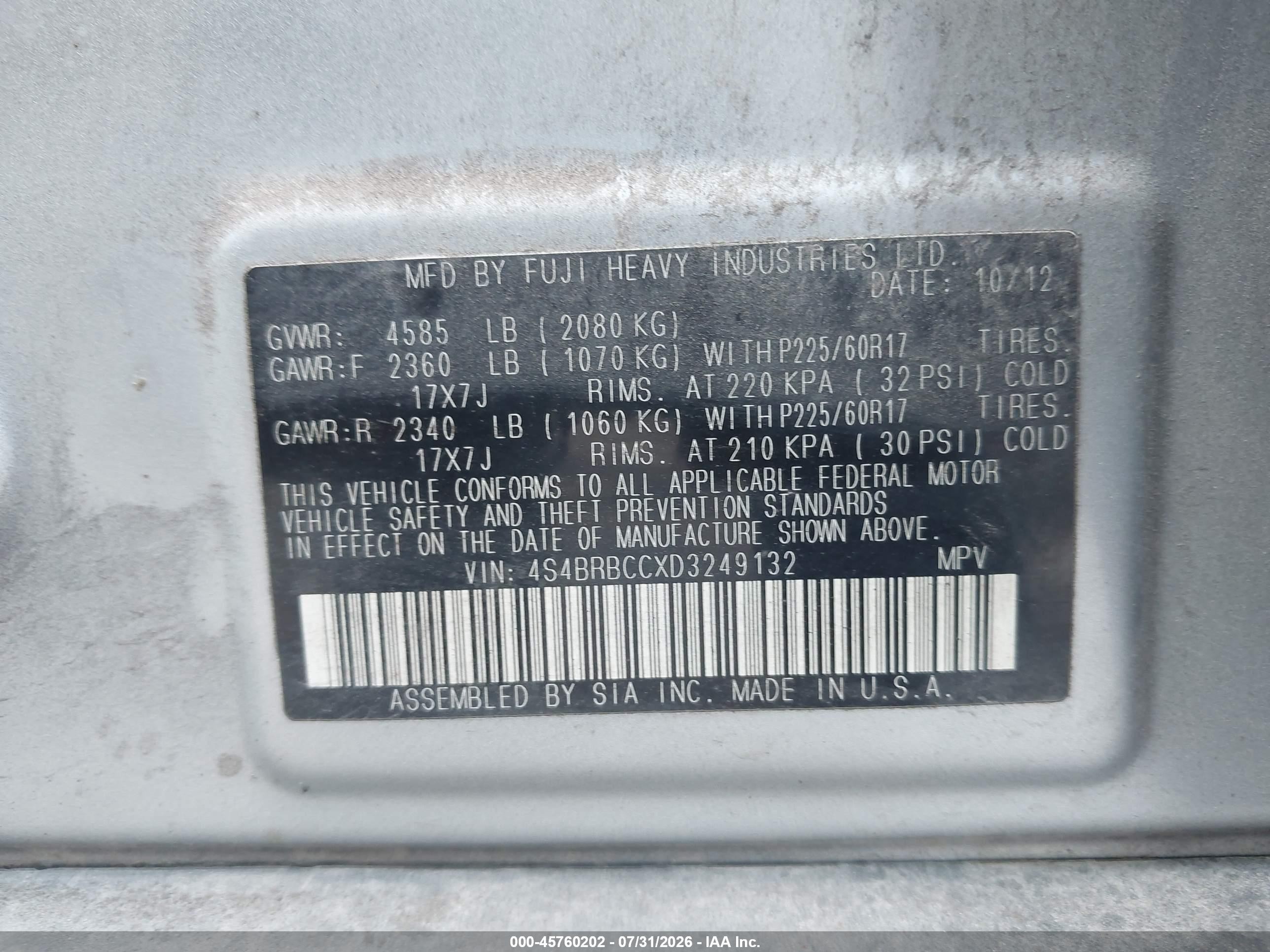 2013 Subaru Outback 2.5i Premium Silver vin: 4S4BRBCCXD3249132