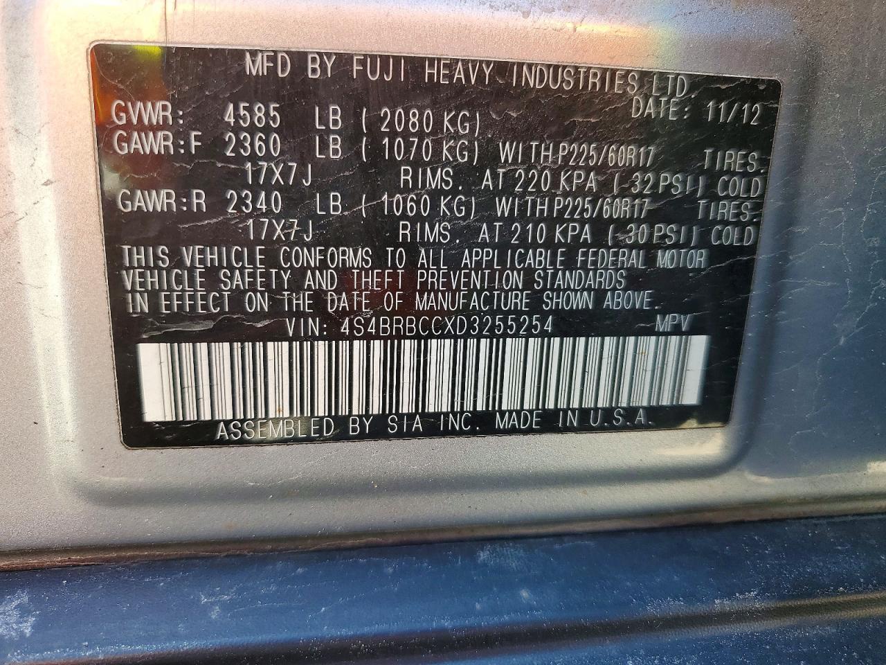 2013 Subaru Outback Silver vin: 4S4BRBCCXD3255254