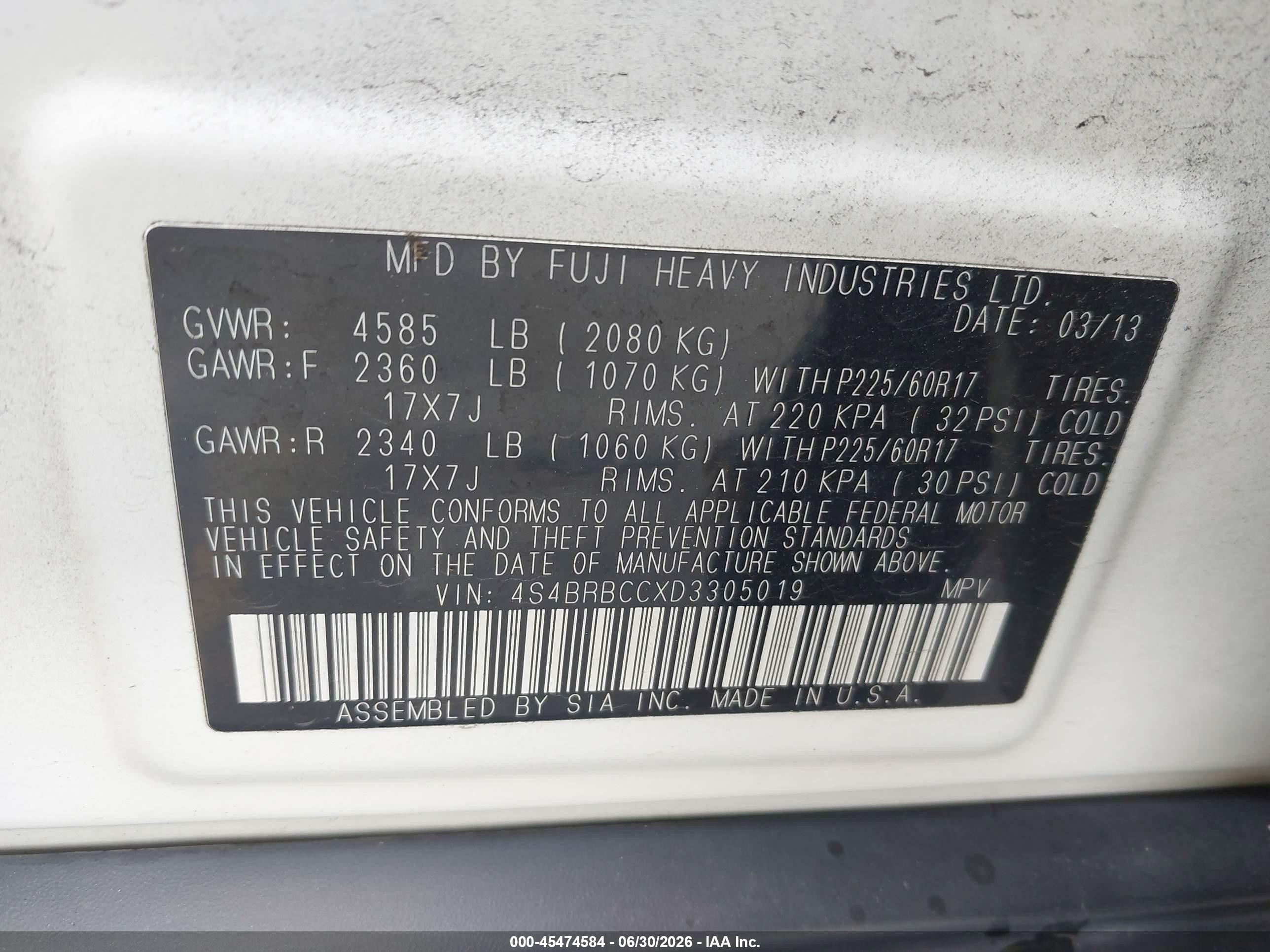 2013 Subaru Outback 2.5i Premium Белый vin: 4S4BRBCCXD3305019