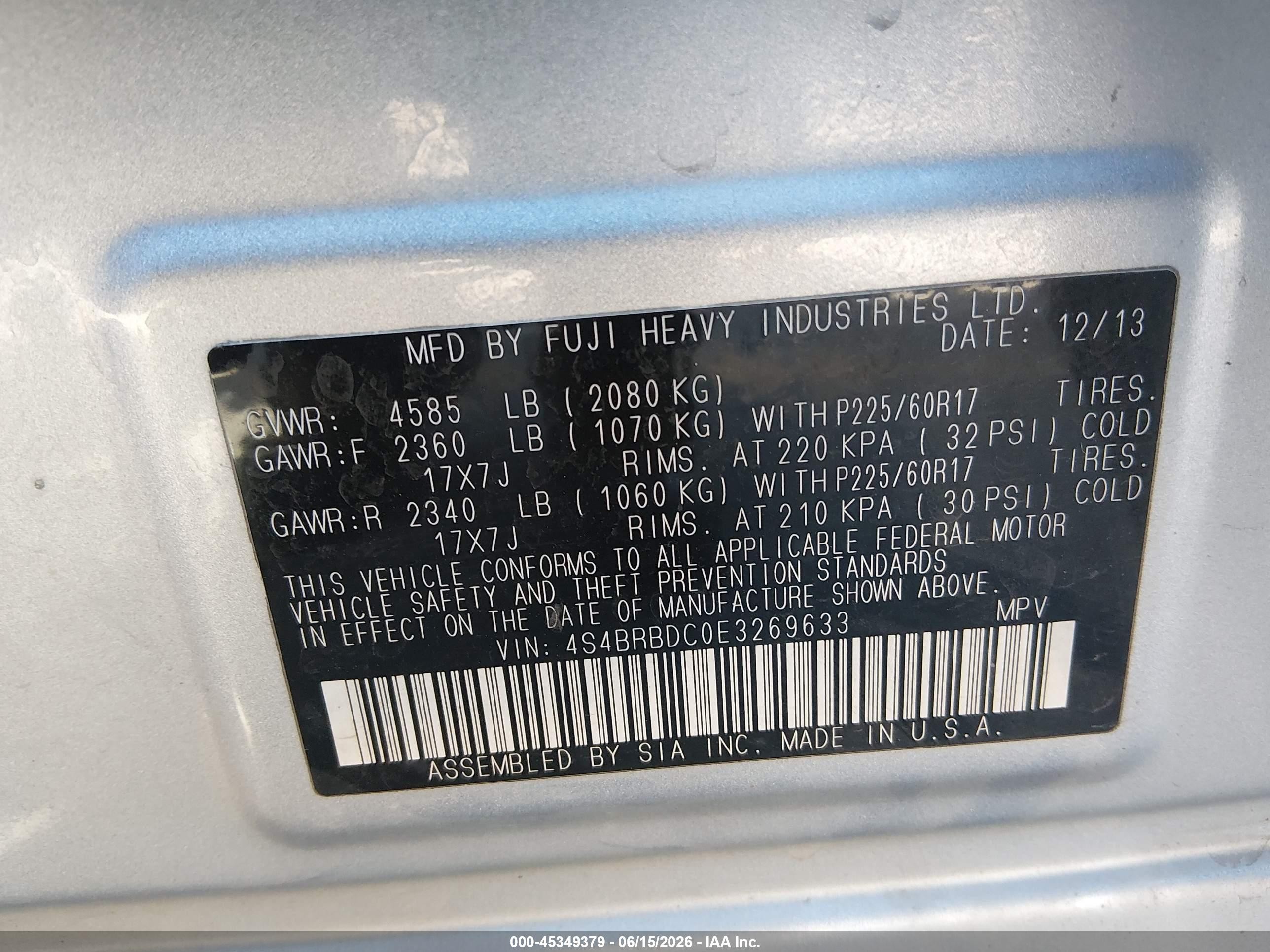 2014 Subaru Outback 2.5i Premium Gray vin: 4S4BRBDC0E3269633