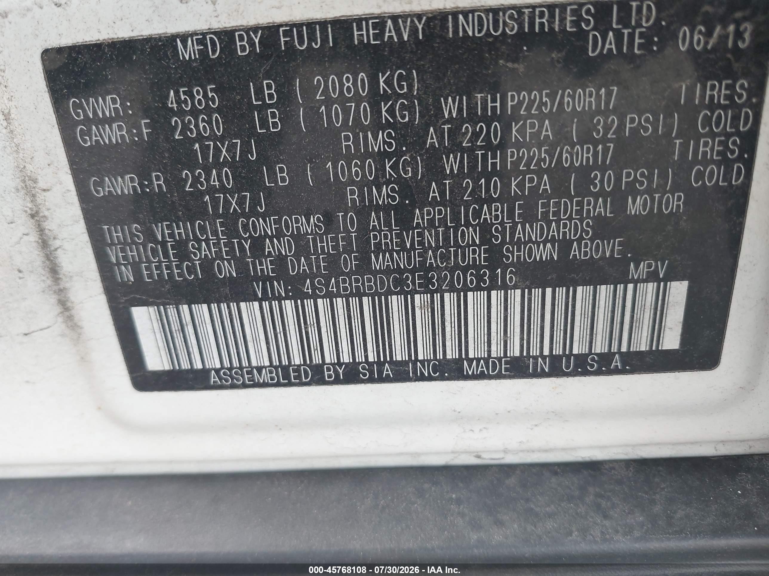 2014 Subaru Outback 2.5i Premium White vin: 4S4BRBDC3E3206316