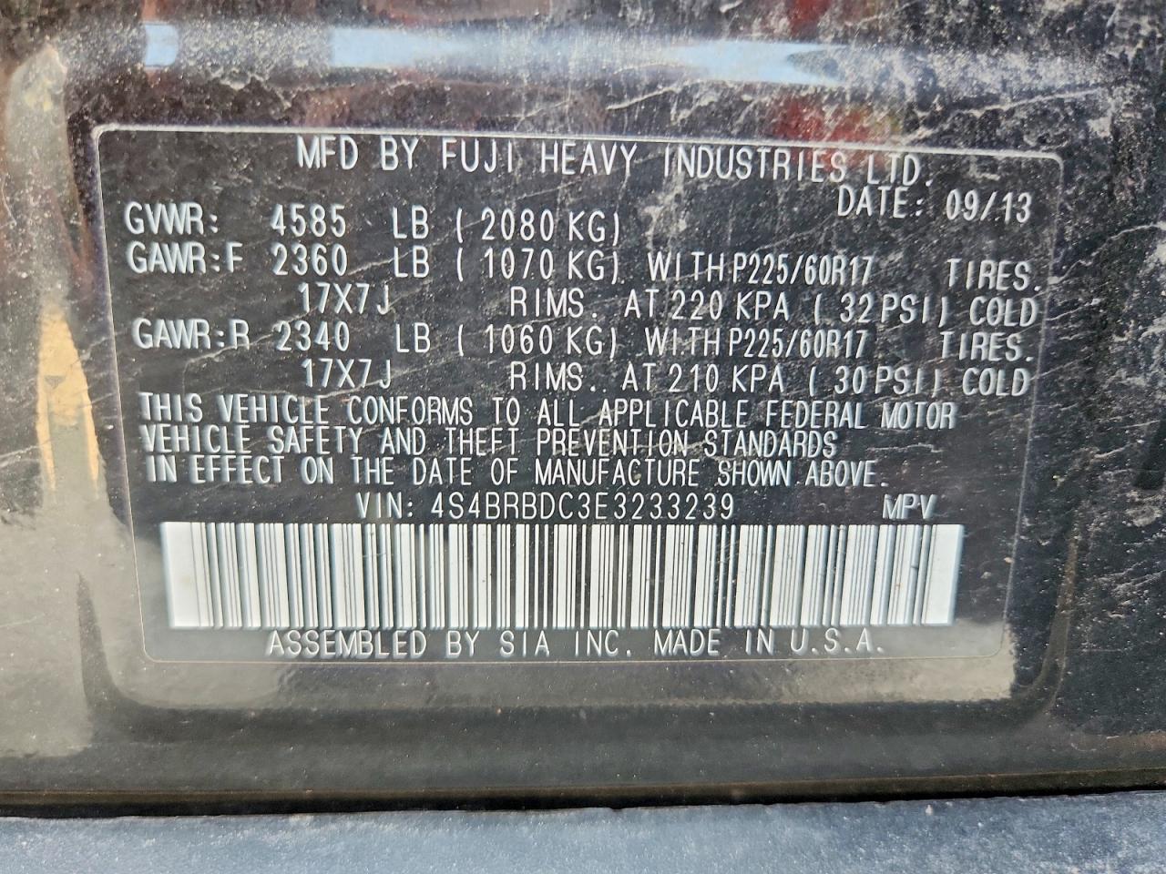 2014 Subaru Outback 2.5i Premium Черный vin: 4S4BRBDC3E3233239