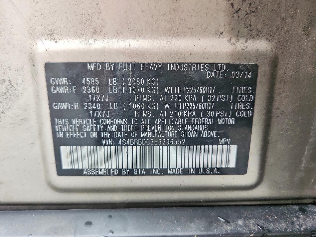 2014 Subaru Outback 2.5i Premium Gold vin: 4S4BRBDC3E3296552