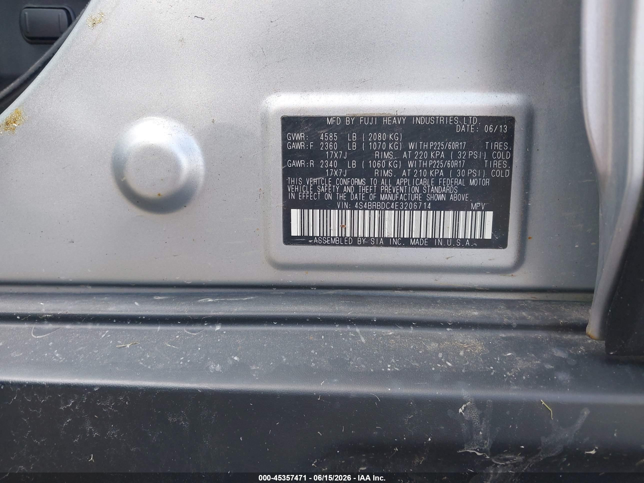 2014 Subaru Outback 2.5i Premium Gray vin: 4S4BRBDC4E3206714