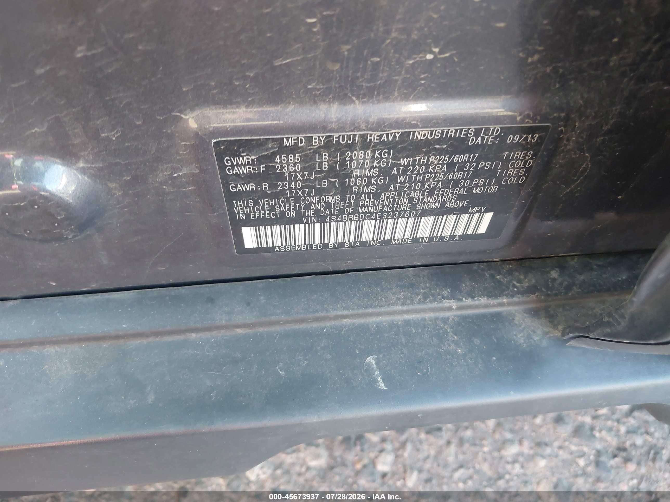 2014 Subaru Outback 2.5i Premium Blue vin: 4S4BRBDC4E3237607