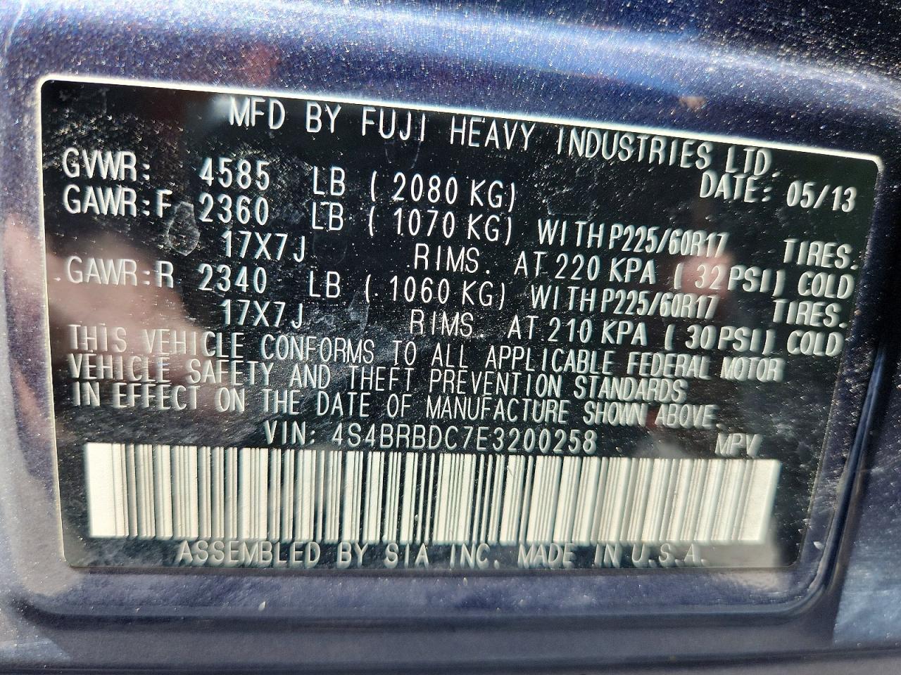2014 Subaru Outback 2.5i Premium Charcoal vin: 4S4BRBDC7E3200258