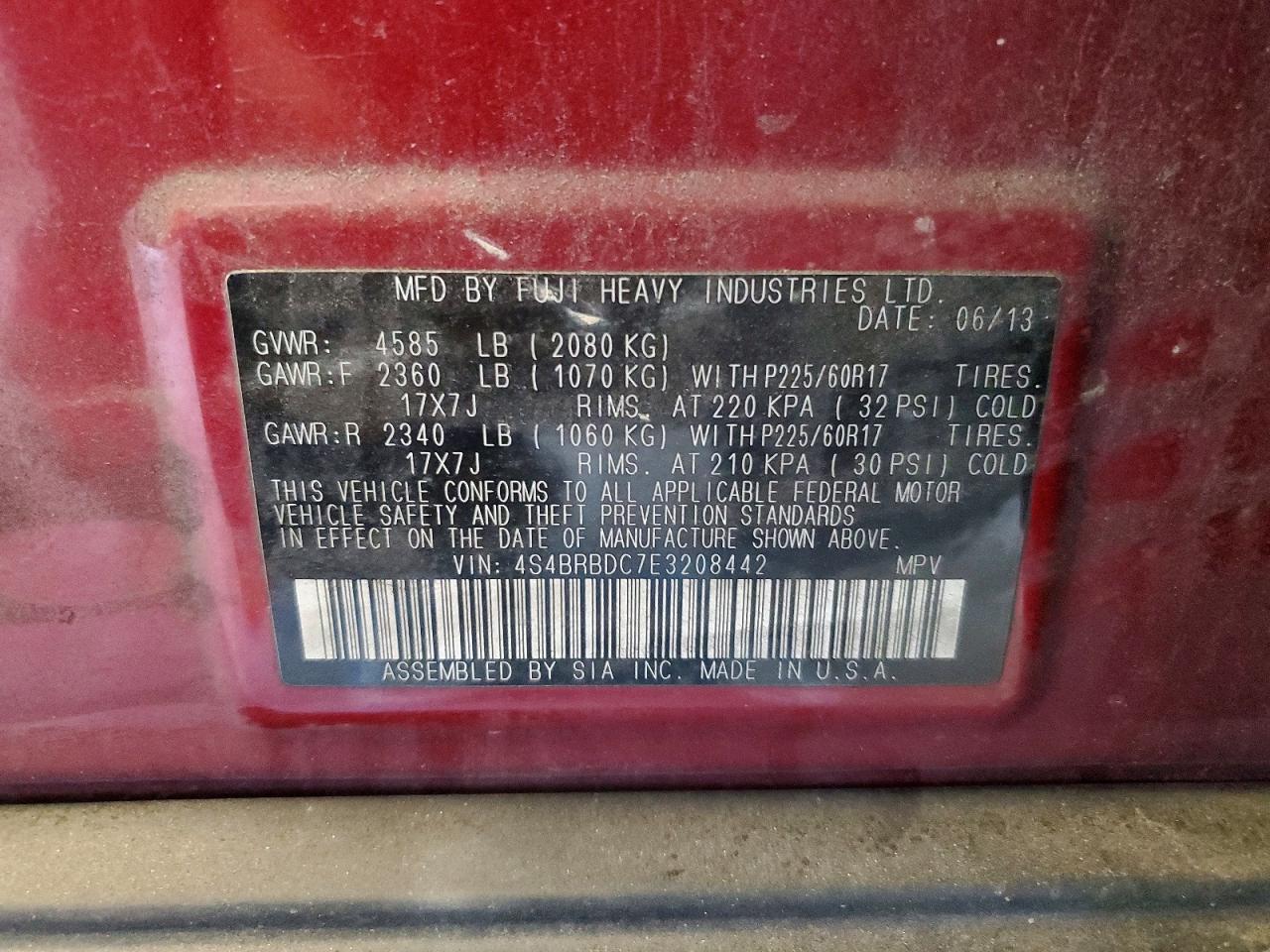 2014 Subaru Outback 2.5i Premium Red vin: 4S4BRBDC7E3208442