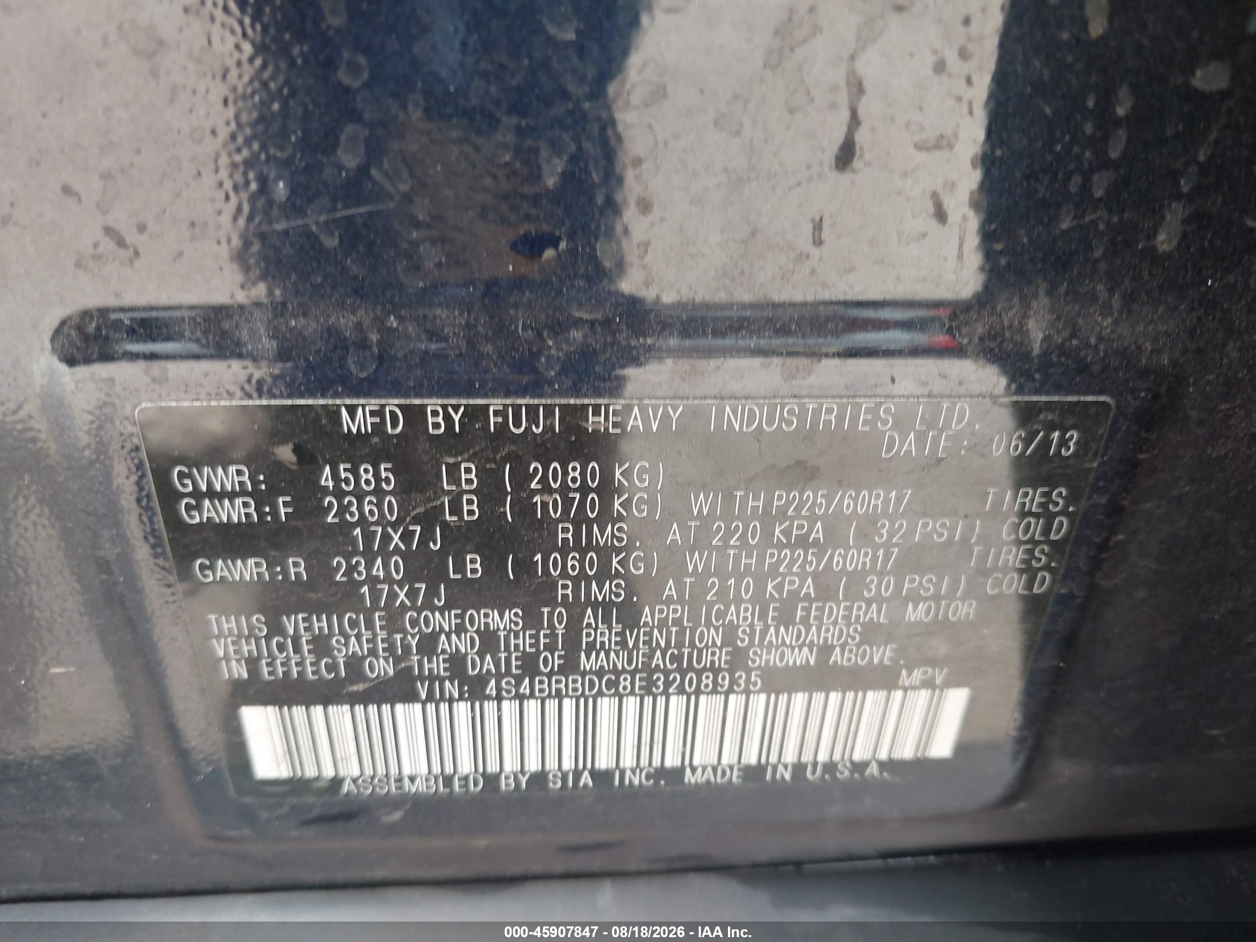 2014 Subaru Outback 2.5i Premium Blue vin: 4S4BRBDC8E3208935