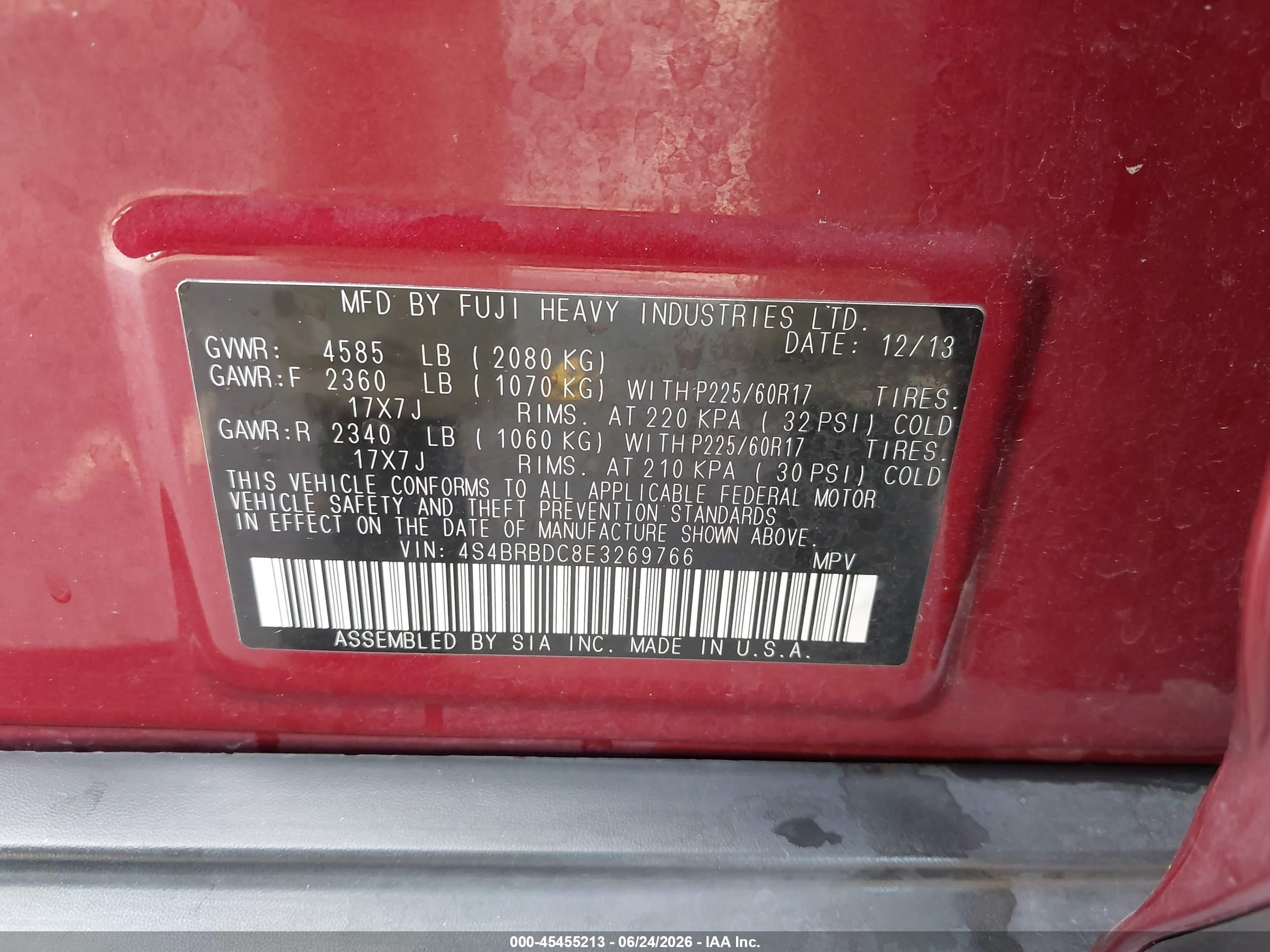2014 Subaru Outback 2.5i Premium Maroon vin: 4S4BRBDC8E3269766