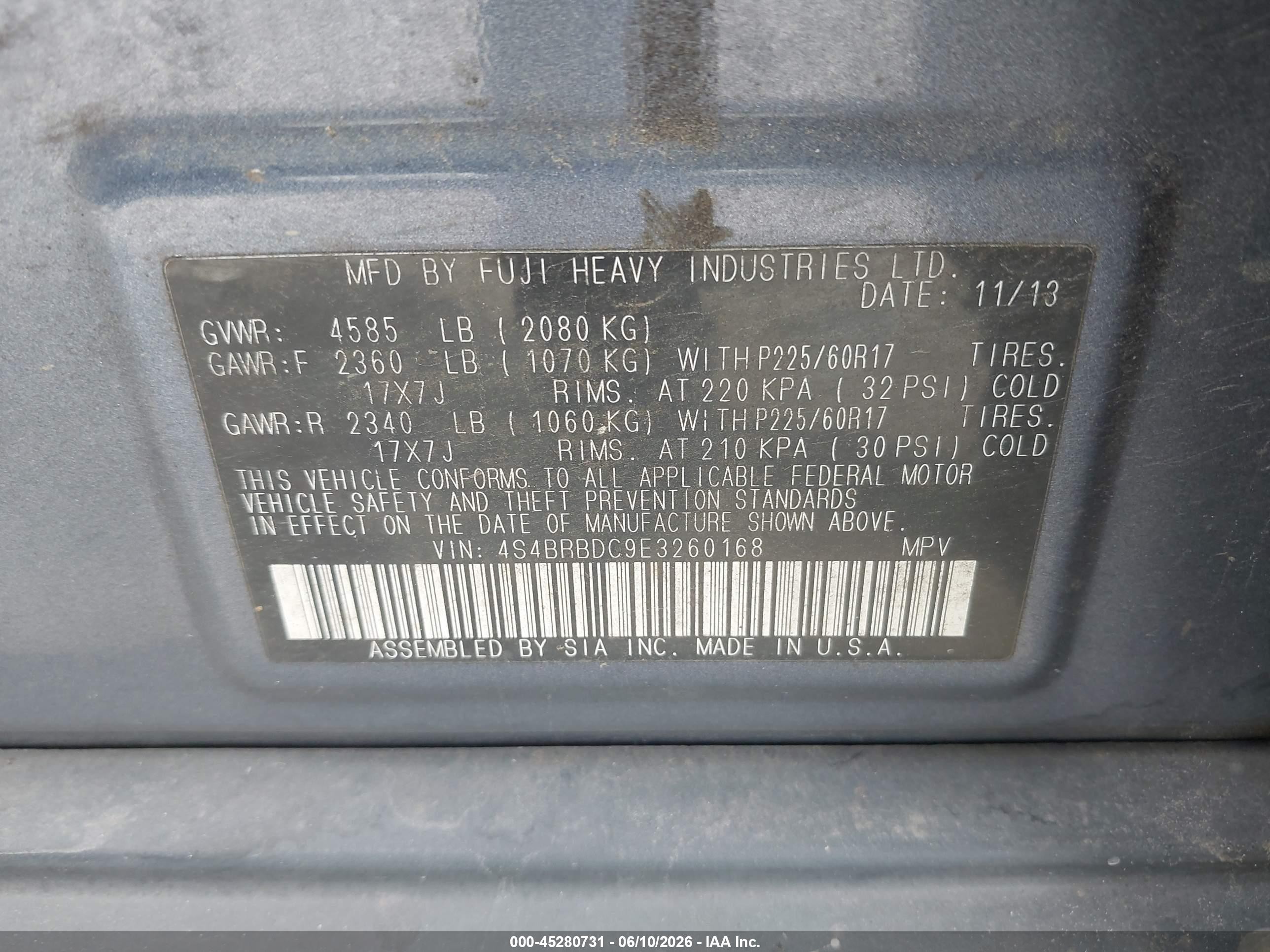 2014 Subaru Outback 2.5i Premium Gray vin: 4S4BRBDC9E3260168