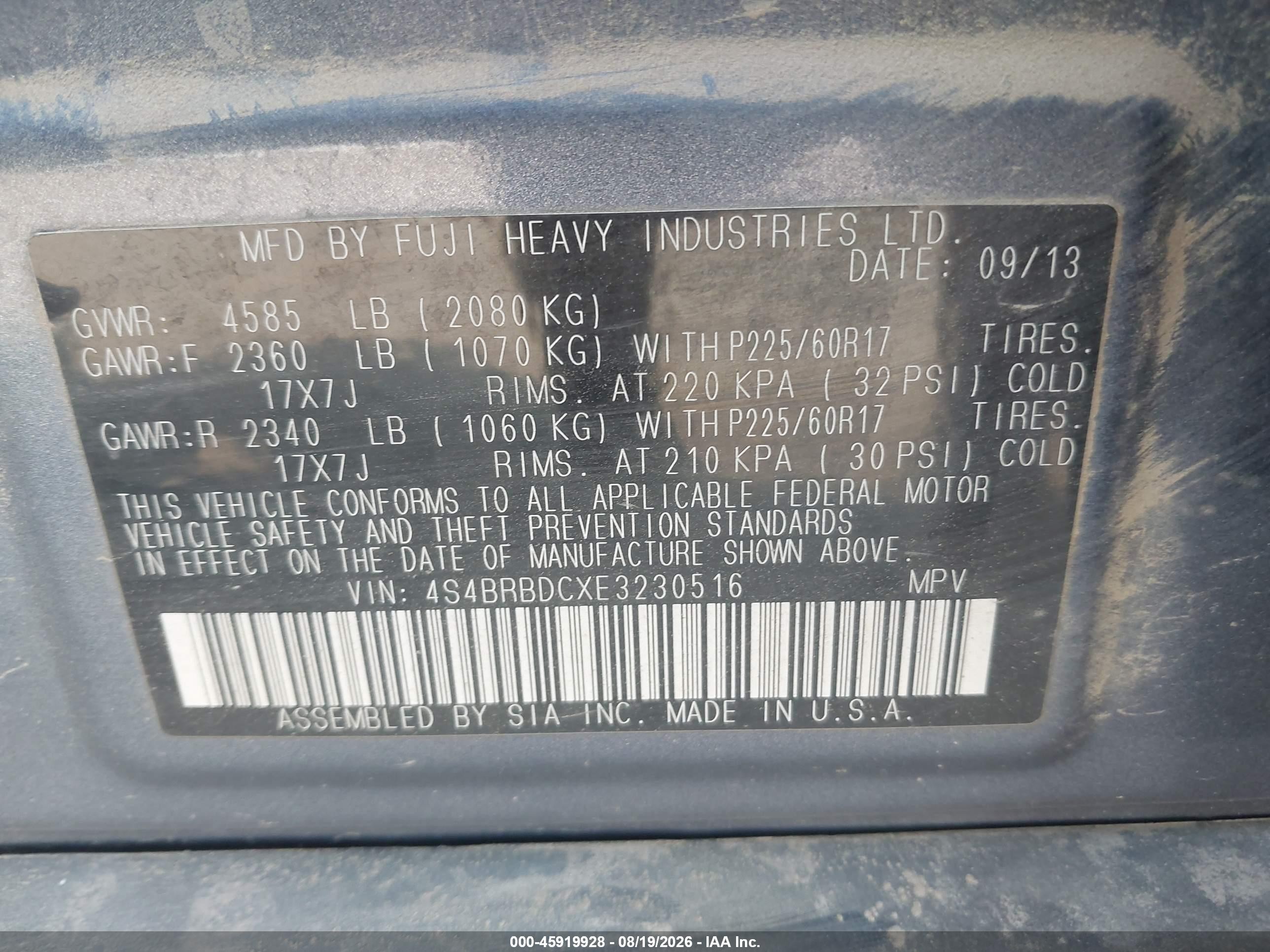 2014 Subaru Outback 2.5i Premium Blue vin: 4S4BRBDCXE3230516