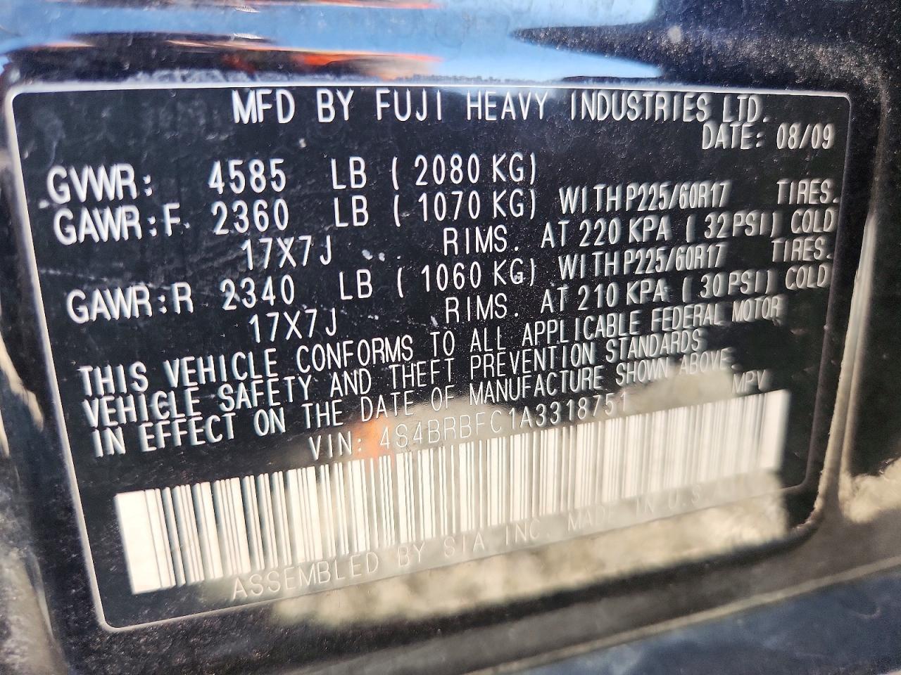 2010 Subaru Outback 2.5i Premium Black vin: 4S4BRBFC1A3318751
