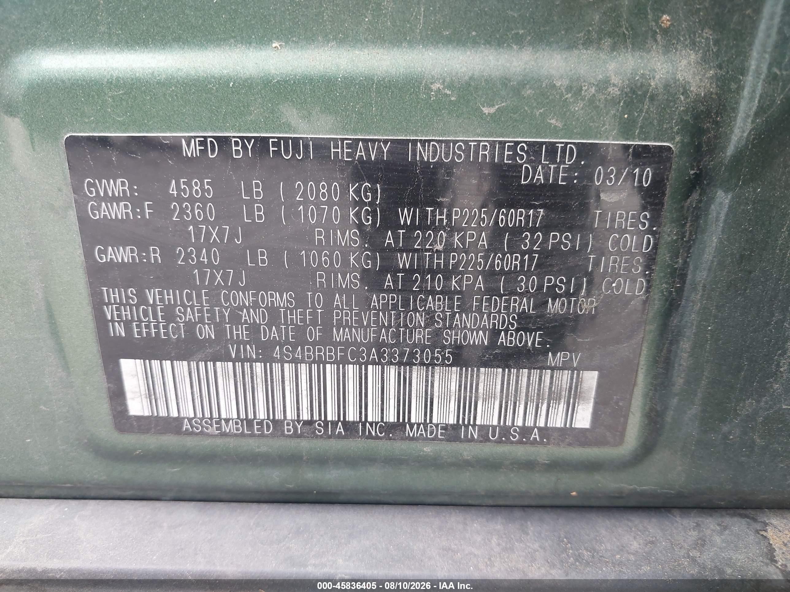 2010 Subaru Outback 2.5i Premium Green vin: 4S4BRBFC3A3373055