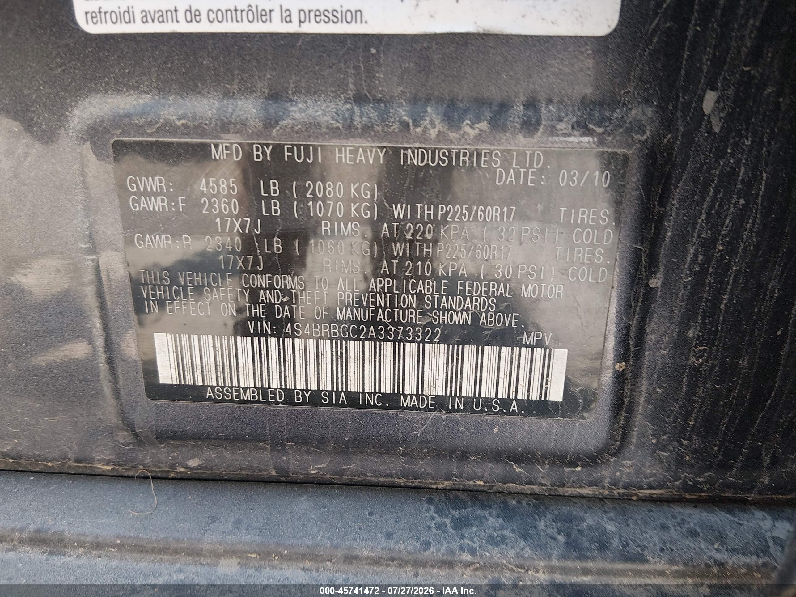 2010 Subaru Outback 2.5i Premium Dark Blue vin: 4S4BRBGC2A3373322