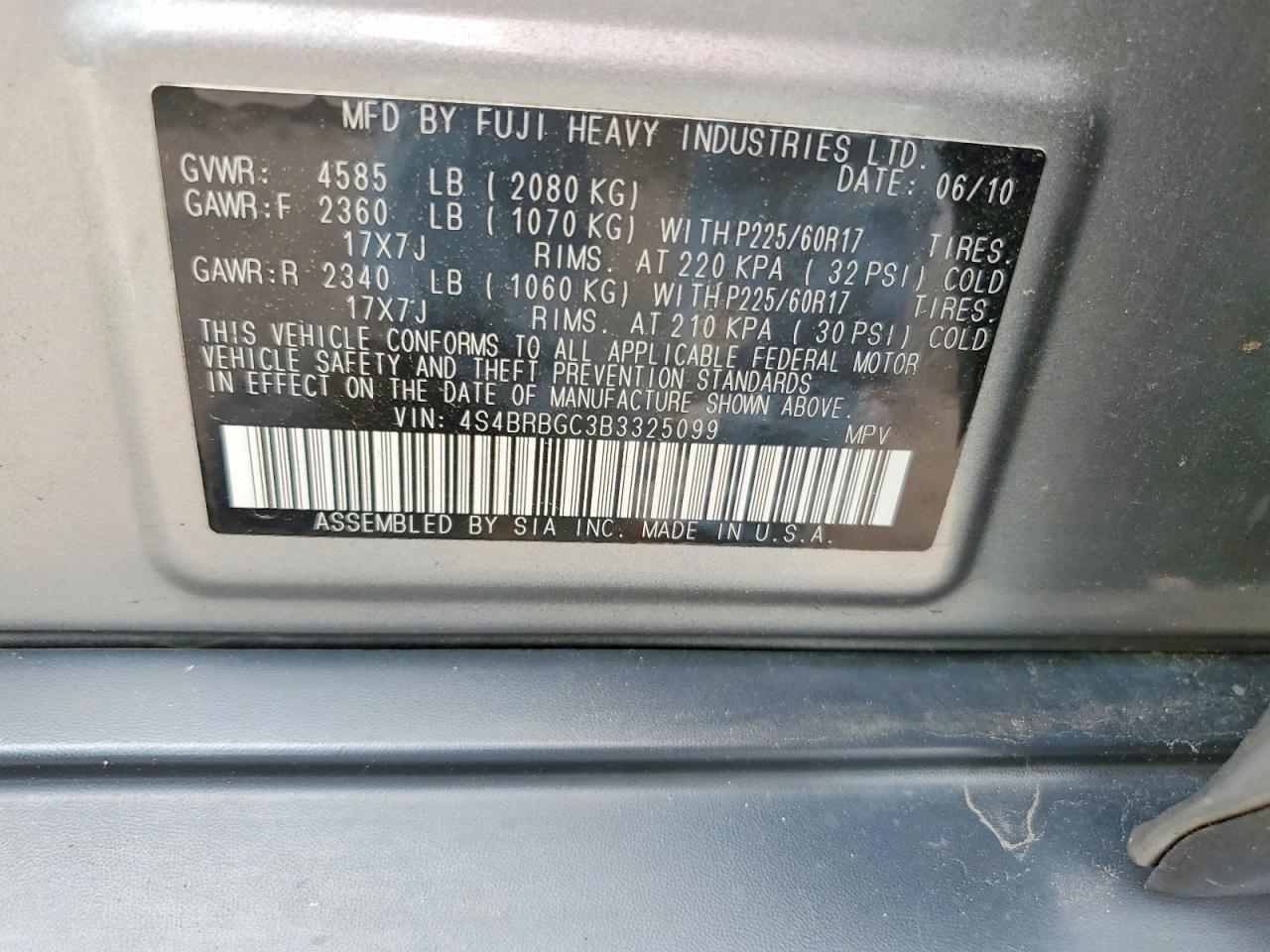 2011 Subaru Outback 2.5i Premium Silver vin: 4S4BRBGC3B3325099