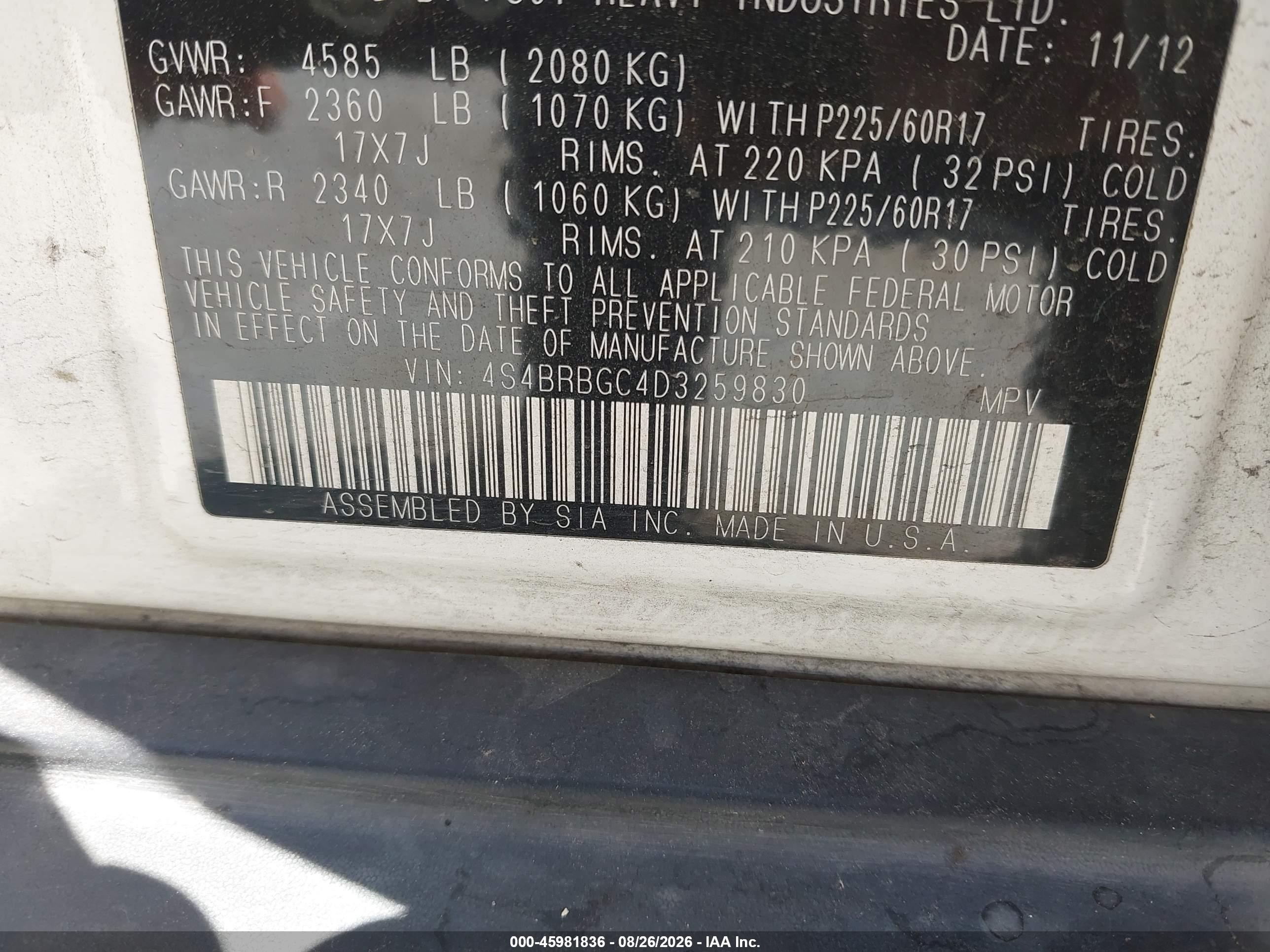 2013 Subaru Outback 2.5i Premium White vin: 4S4BRBGC4D3259830