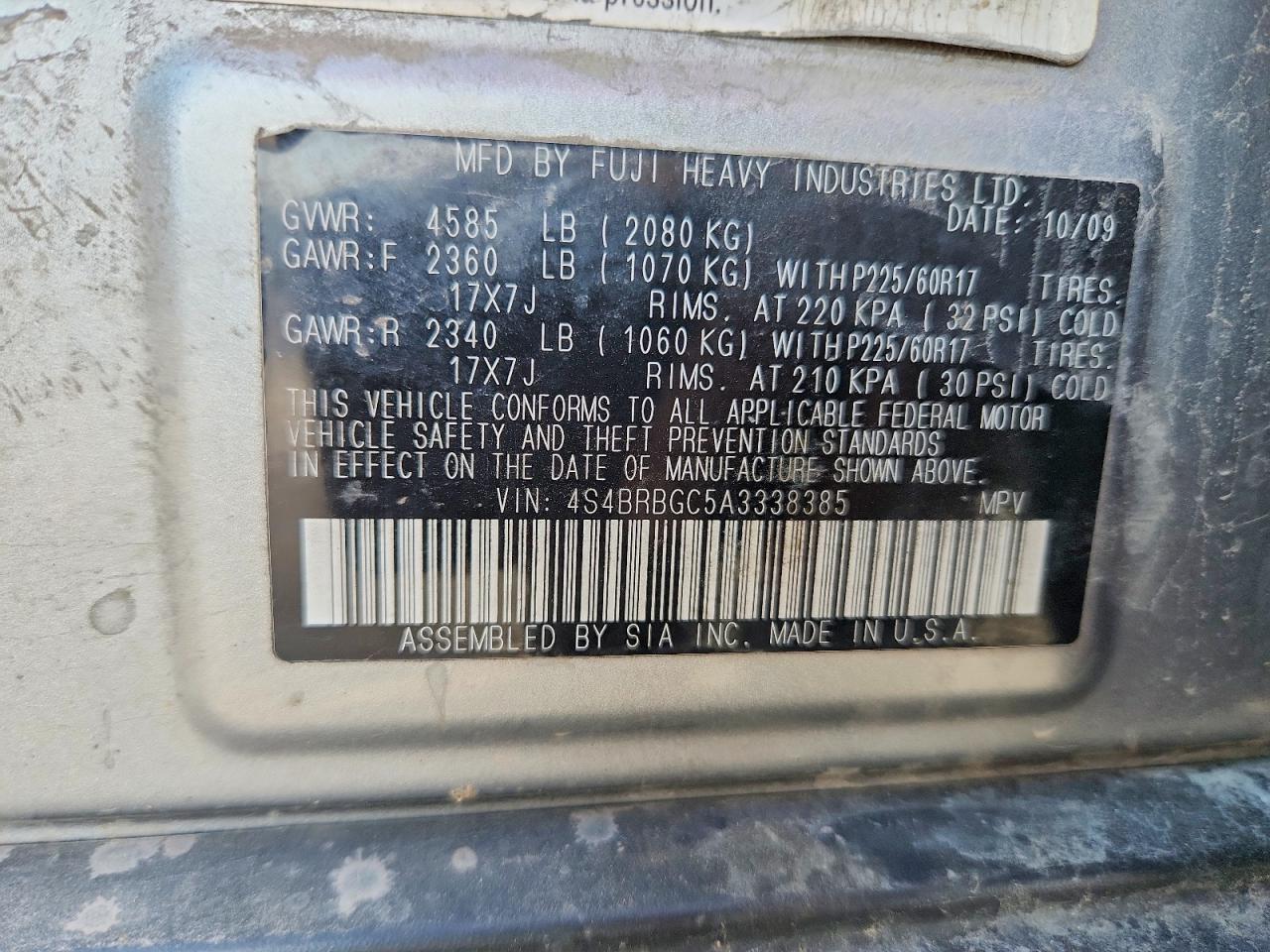 2010 Subaru Outback 2.5i Premium Silver vin: 4S4BRBGC5A3338385