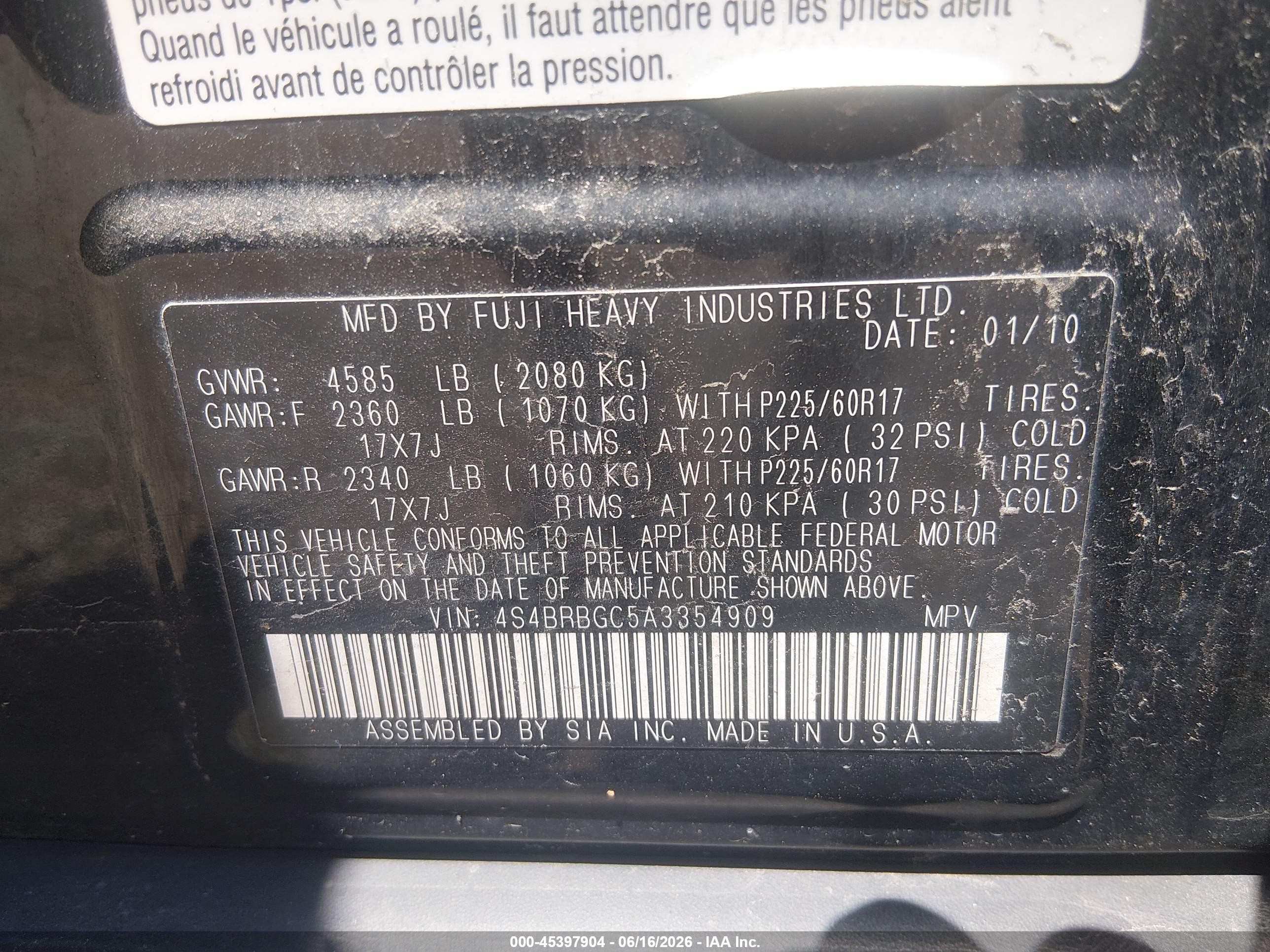 2010 Subaru Outback 2.5i Premium Черный vin: 4S4BRBGC5A3354909