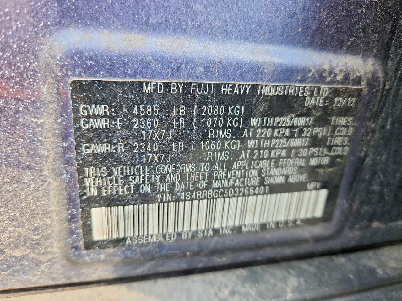 2013 Subaru Outback 2.5i Premium Blue vin: 4S4BRBGC5D3266401