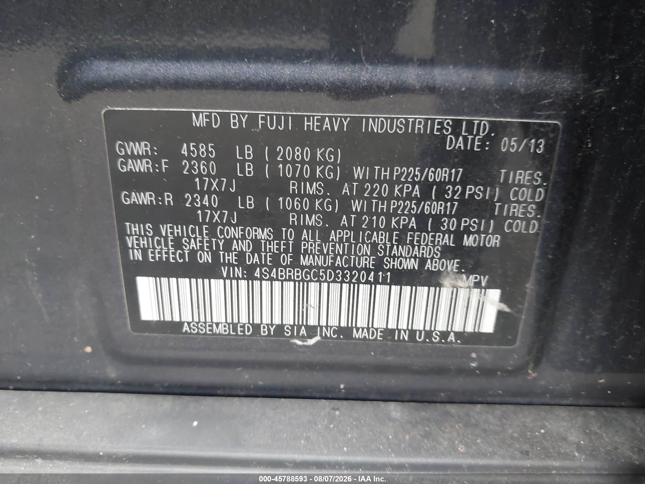 2013 Subaru Outback 2.5i Premium Gray vin: 4S4BRBGC5D3320411