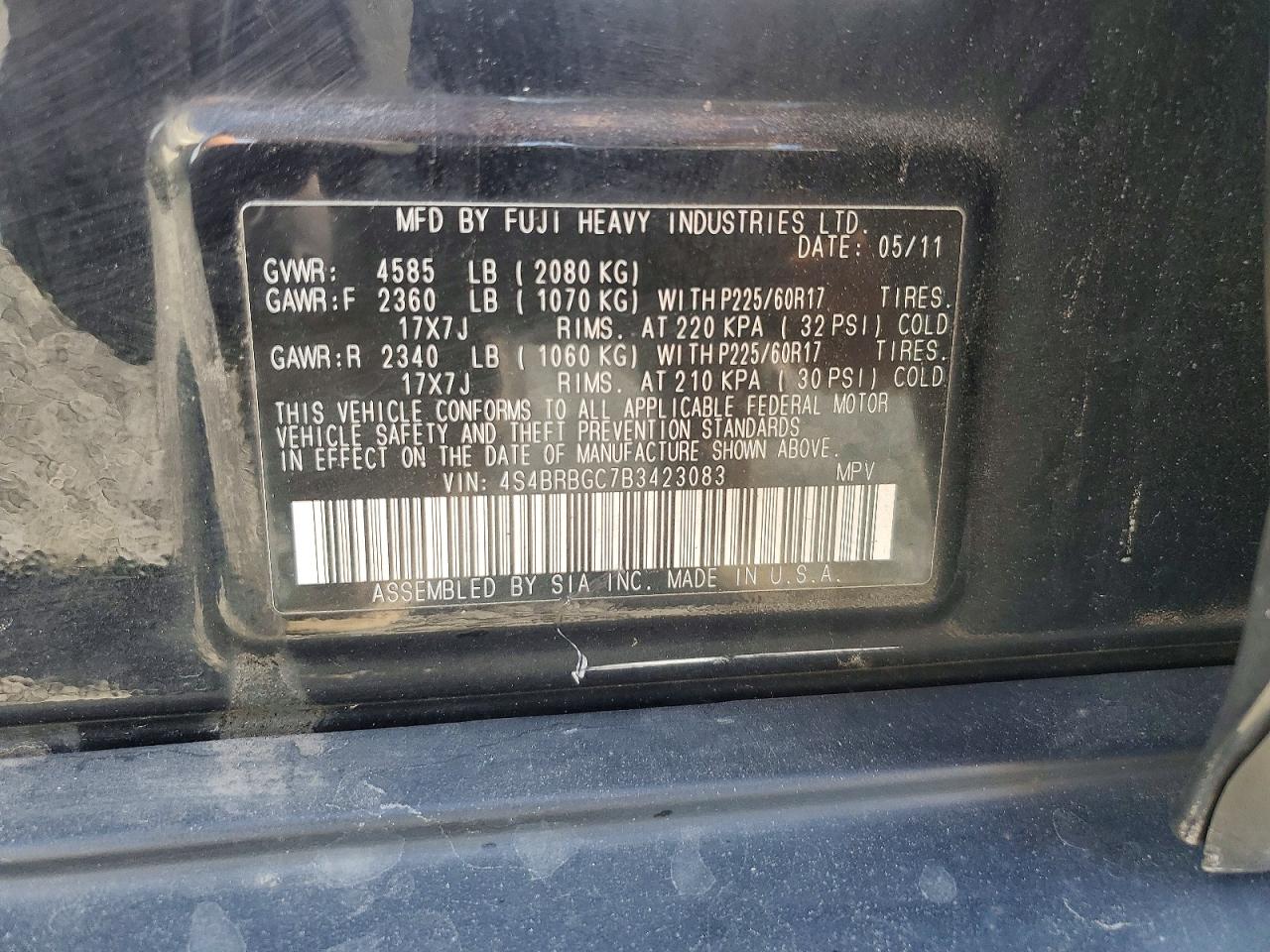 2011 Subaru Outback 2.5i Premium Black vin: 4S4BRBGC7B3423083