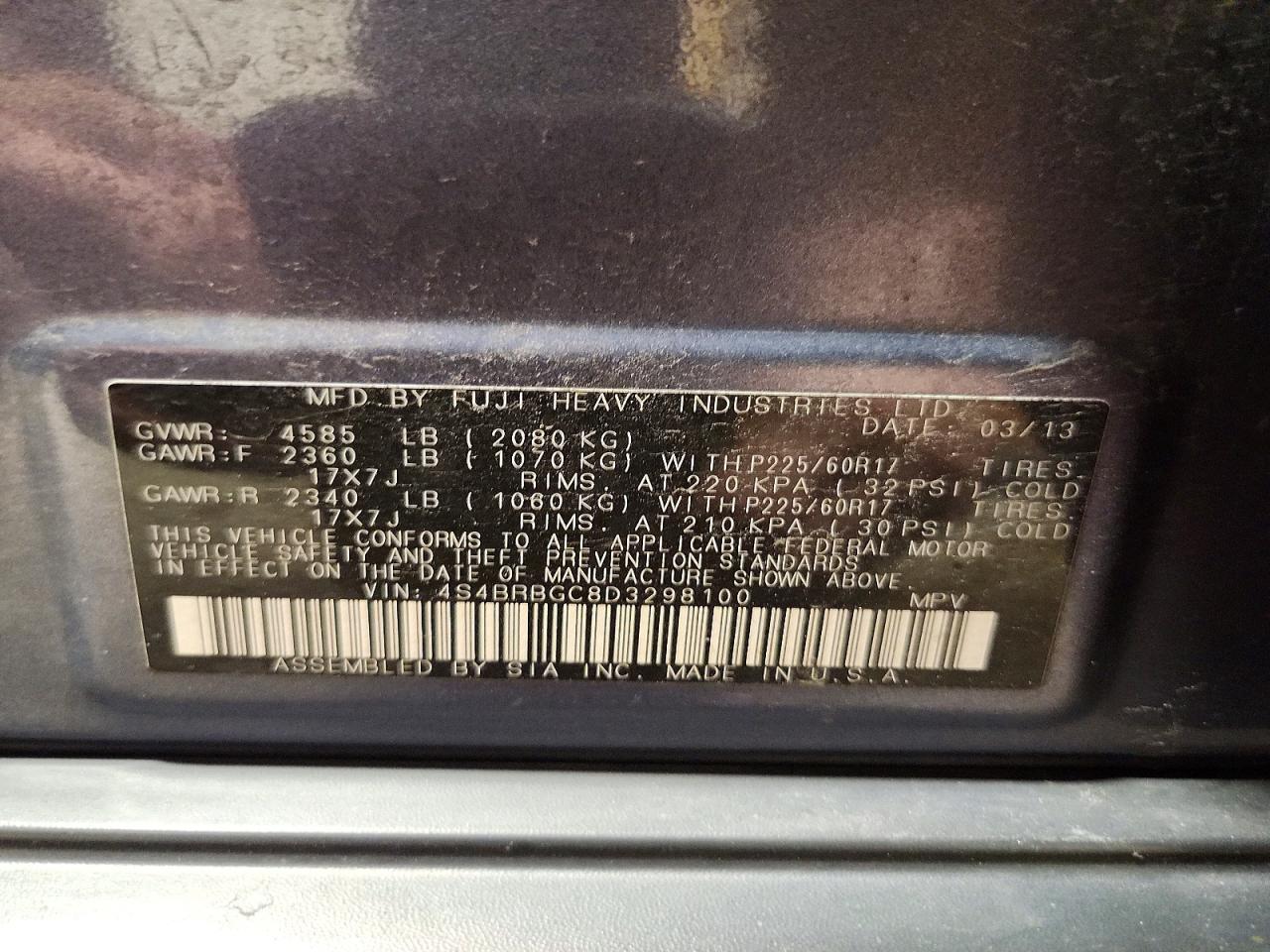 2013 Subaru Outback 2.5i Premium Blue vin: 4S4BRBGC8D3298100