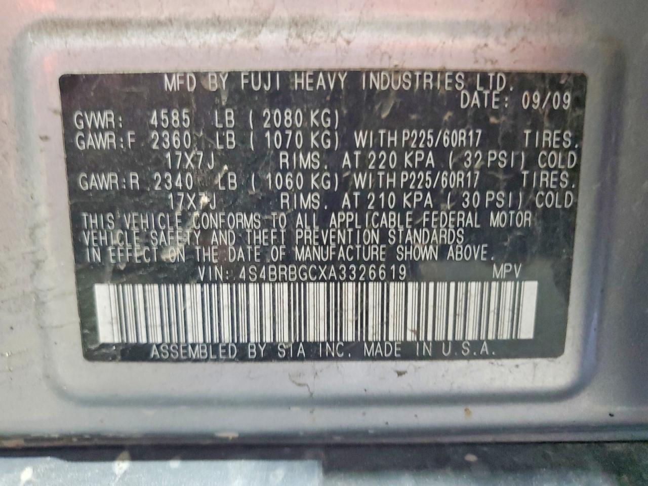 2010 Subaru Outback 2.5i Premium Silver vin: 4S4BRBGCXA3326619