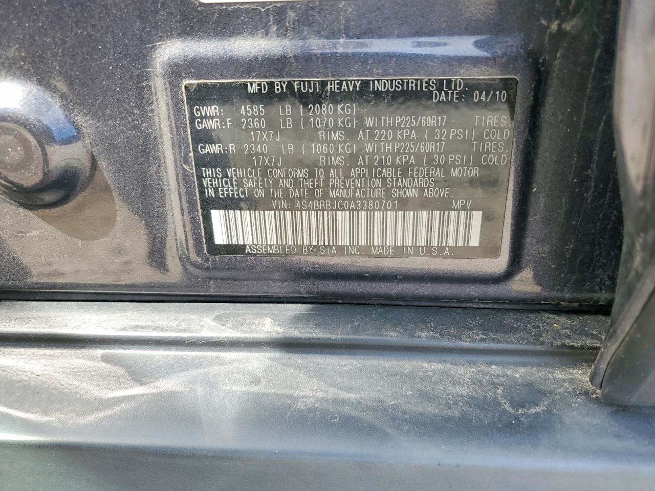 2010 Subaru Outback 2.5i Limited Gray vin: 4S4BRBJC0A3380701